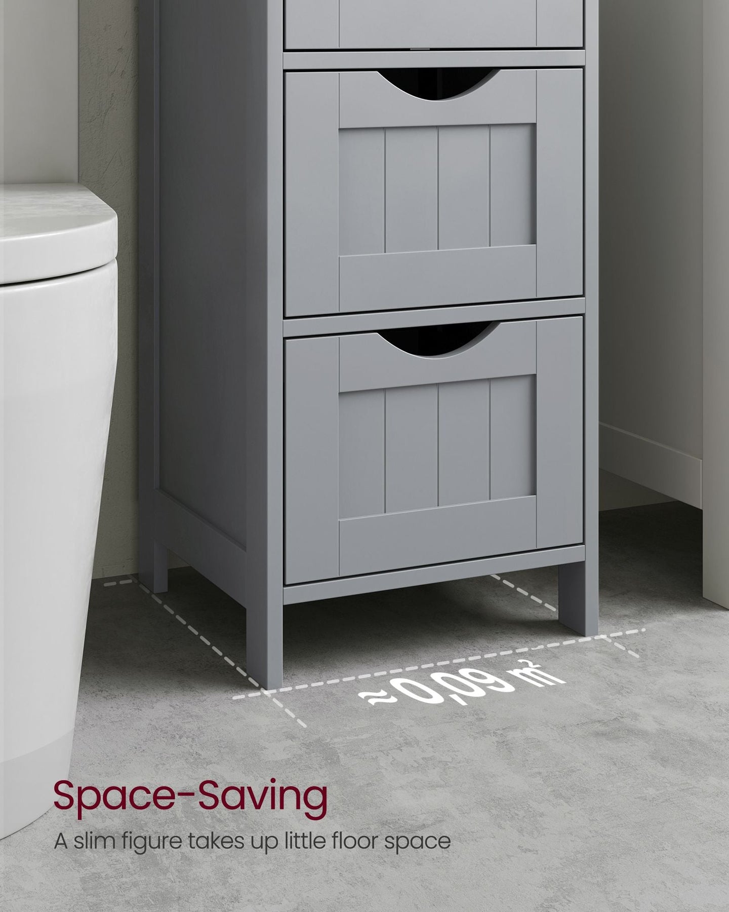 Bathroom Floor Storage Cabinet - Wood - Mystic Grey - Freestanding with 4 Drawers