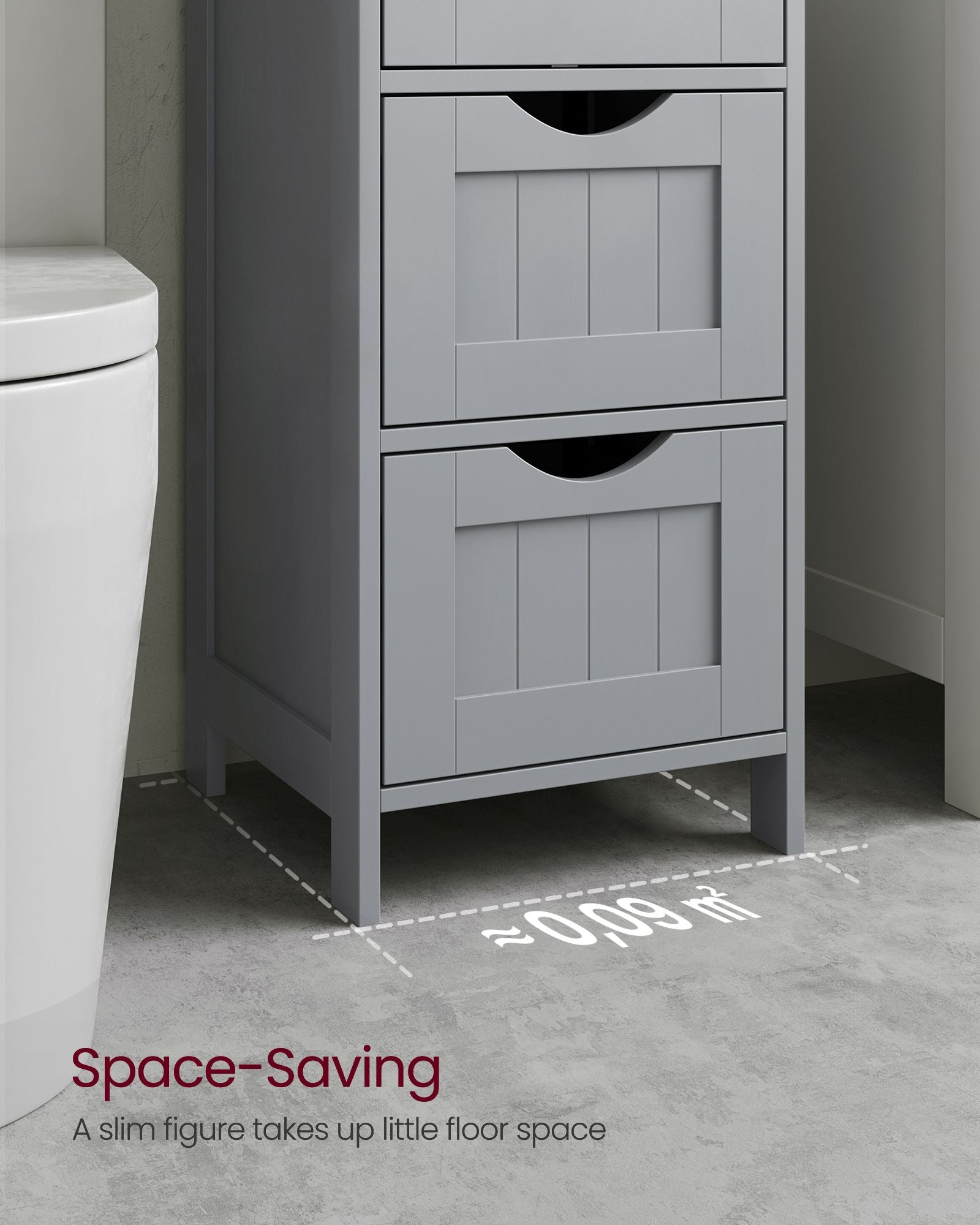 Bathroom Floor Storage Cabinet - Wood - Mystic Grey - Freestanding with 4 Drawers