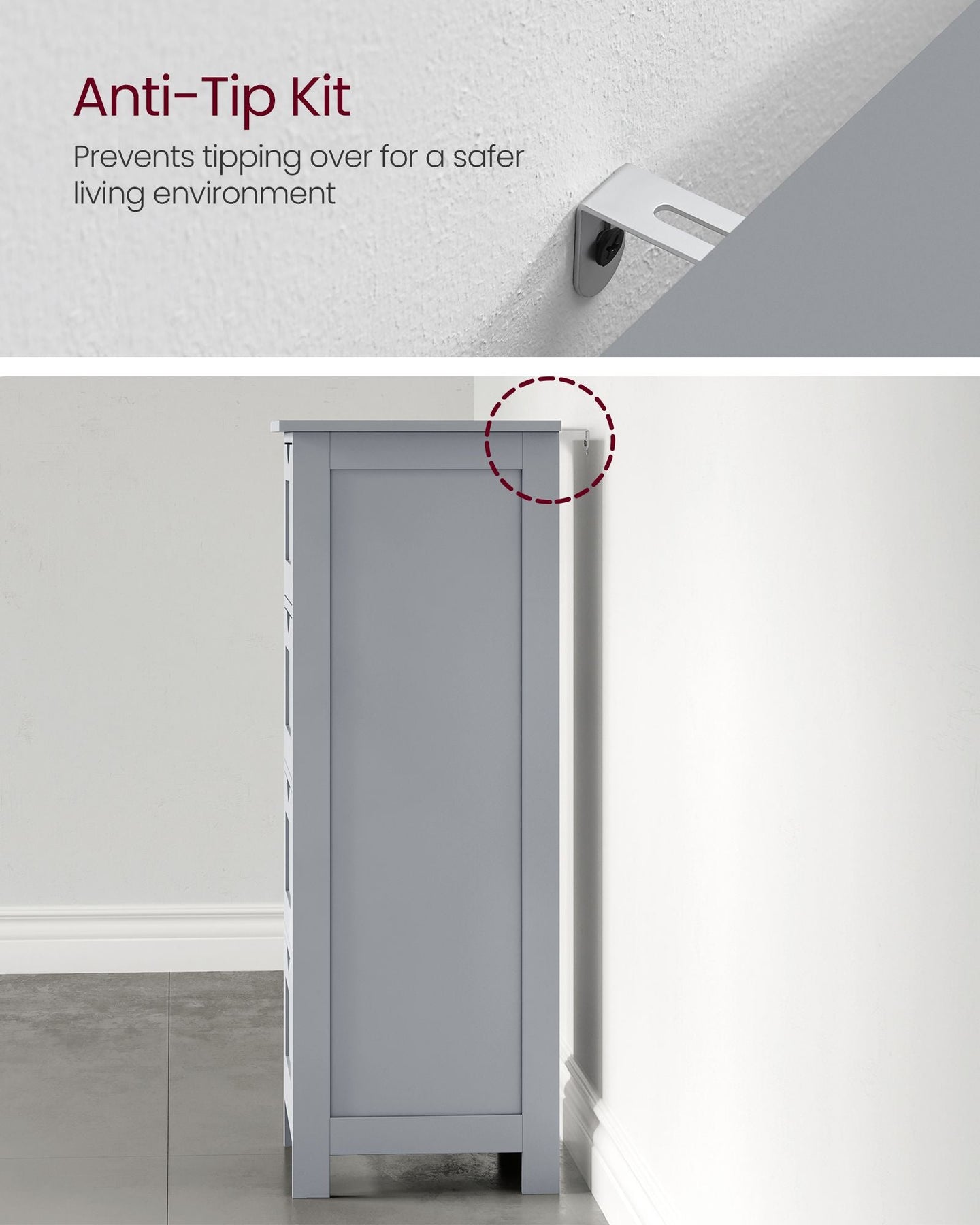 Bathroom Floor Storage Cabinet - Wood - Mystic Grey - Freestanding with 4 Drawers