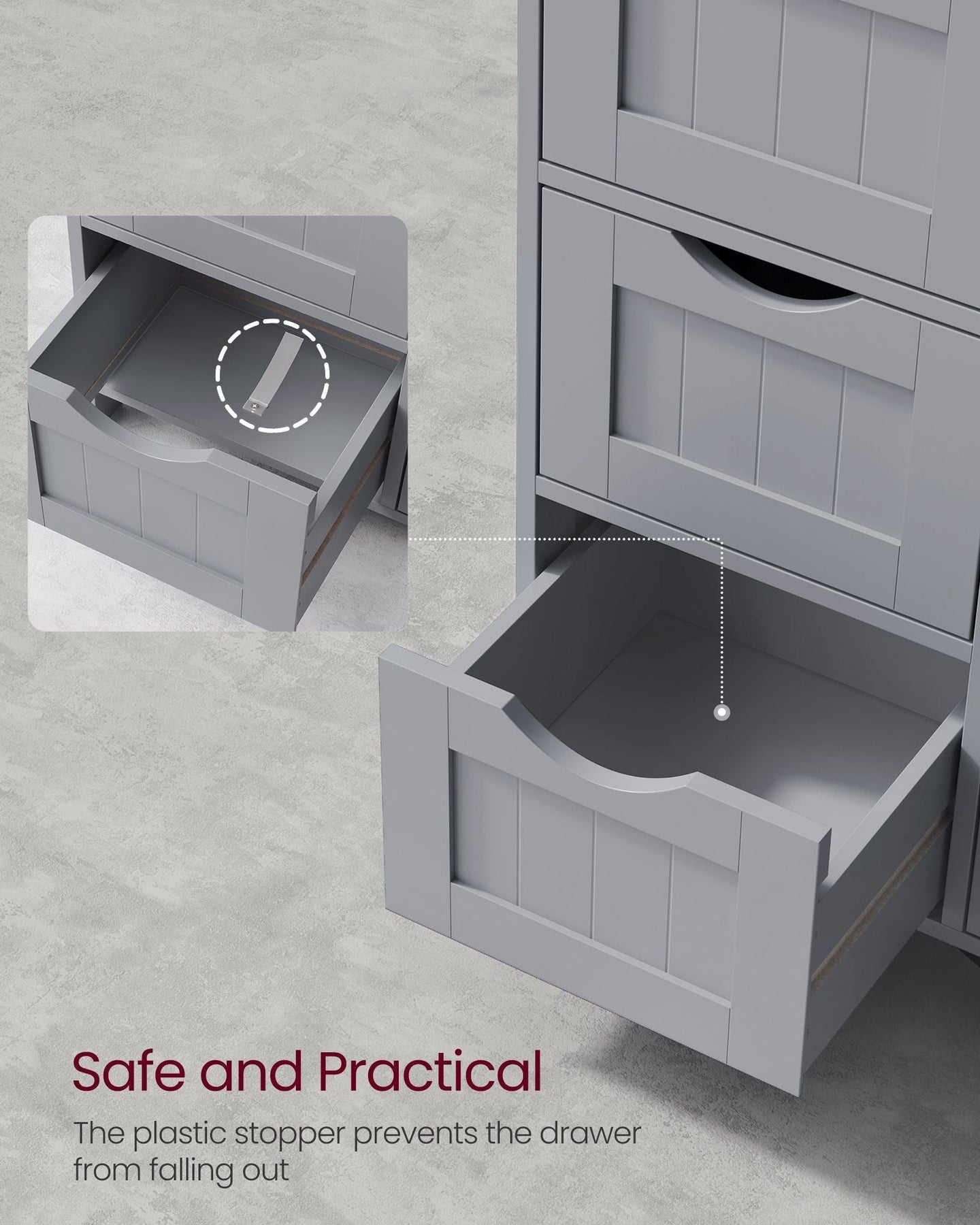 Bathroom Floor Storage Cabinet - Wood - Mystic Grey - Freestanding with 4 Drawers