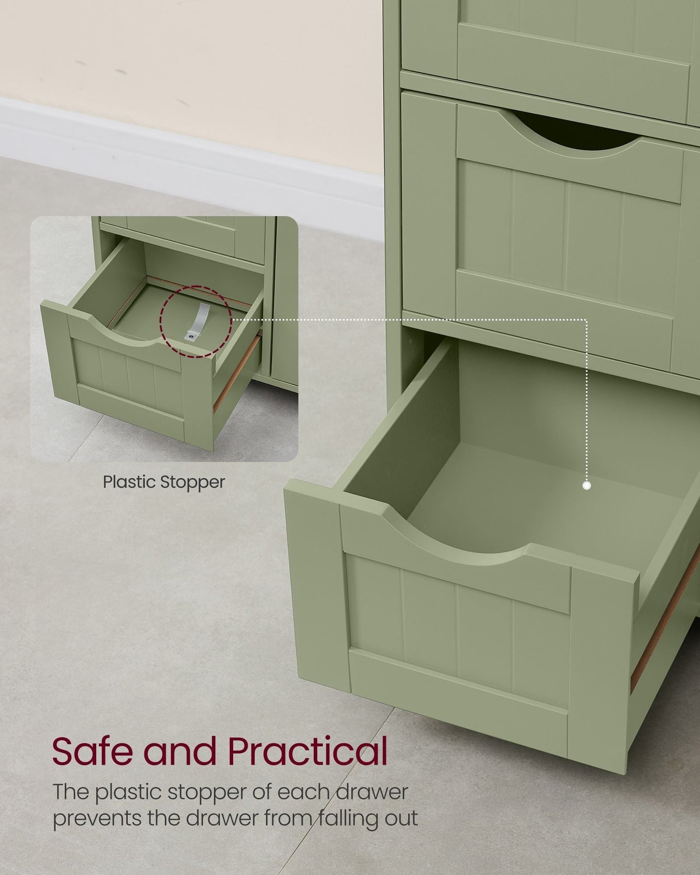 Bathroom Storage Unit - Wood - White - 4 Drawers and 1 Wardrobe Compartment