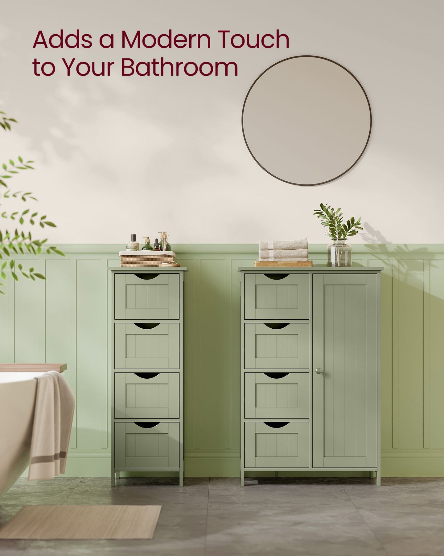 Bathroom Storage Unit - Wood - White - 4 Drawers and 1 Wardrobe Compartment
