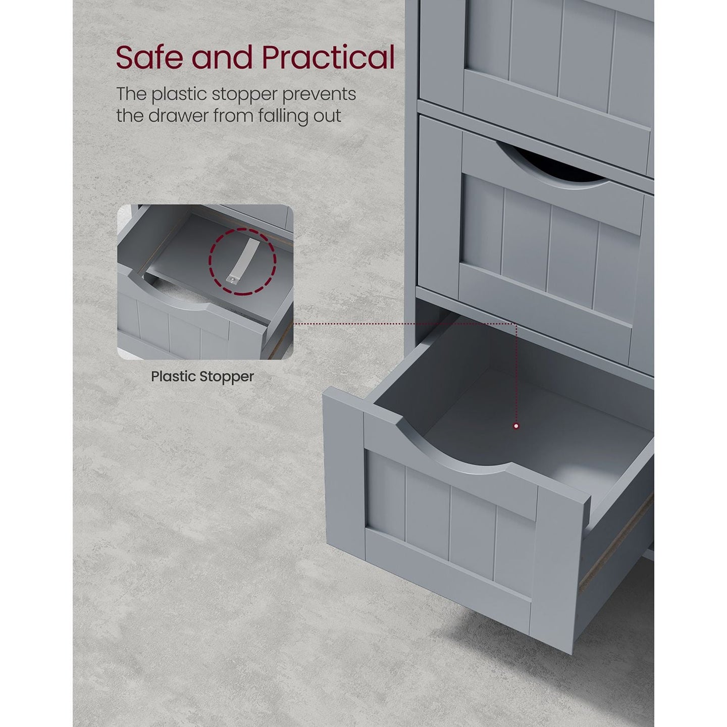 Bathroom Floor Storage Cabinet - Wood - White - Features 4 Drawers and 1 Wardrobe Compartment