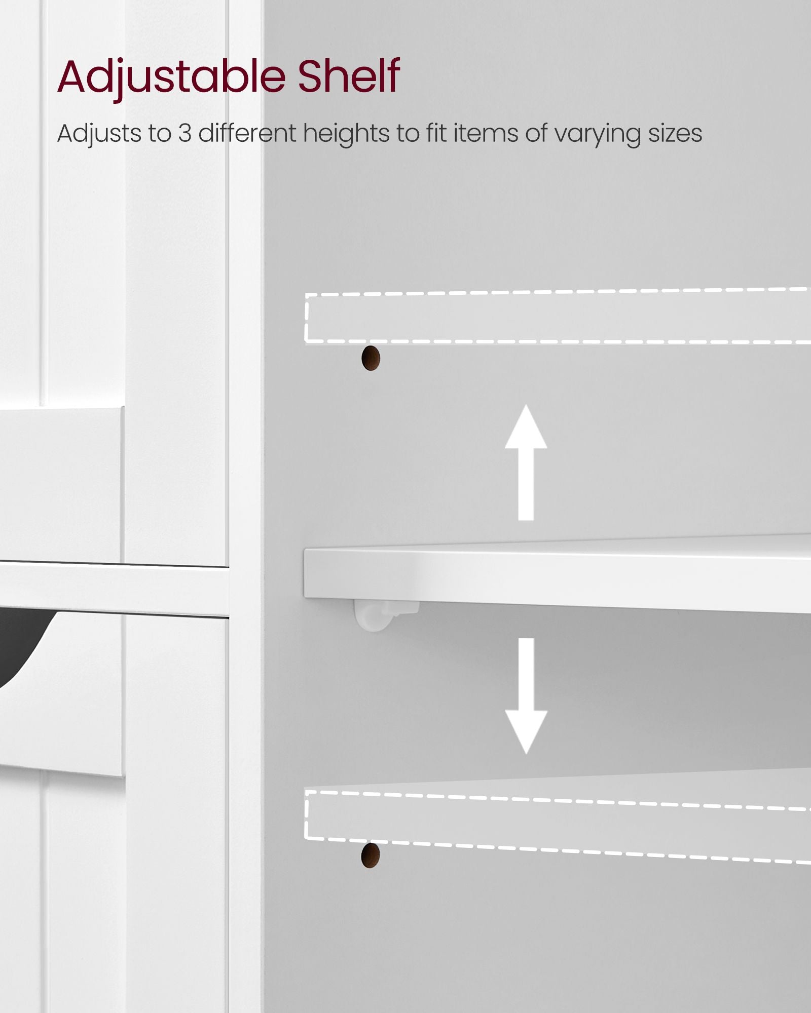 Bathroom Floor Storage Cabinet - Wood - Cloud White - 4 Drawers and Adjustable Shelf