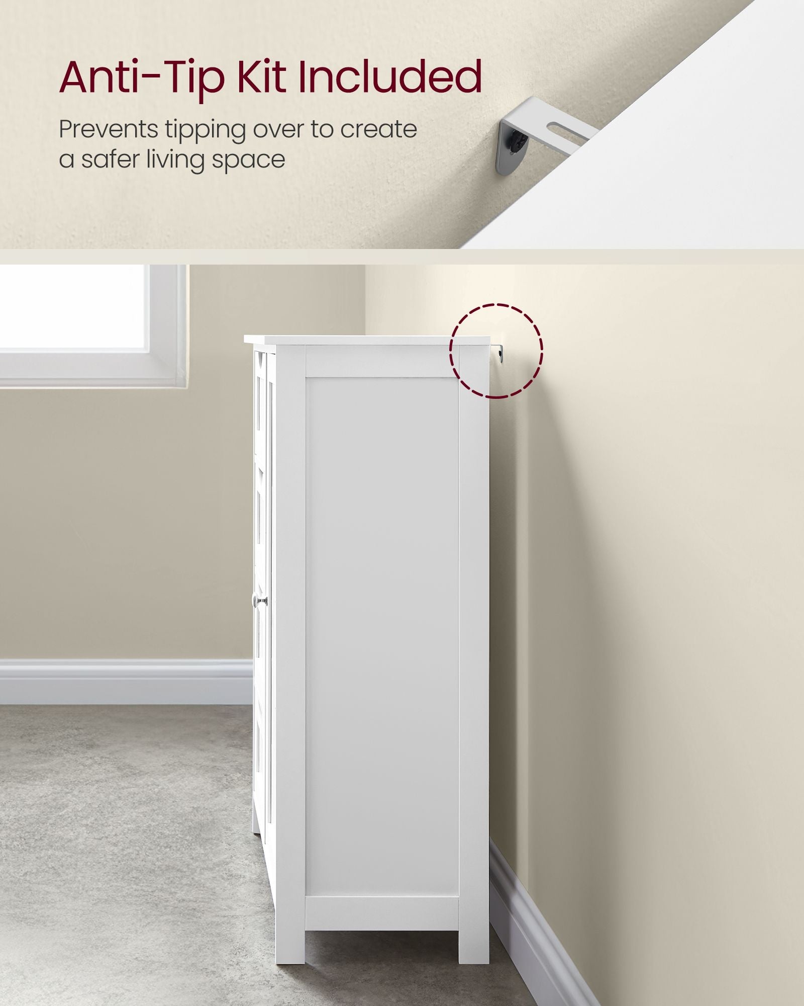 Bathroom Floor Storage Cabinet - Wood - Cloud White - 4 Drawers and Adjustable Shelf
