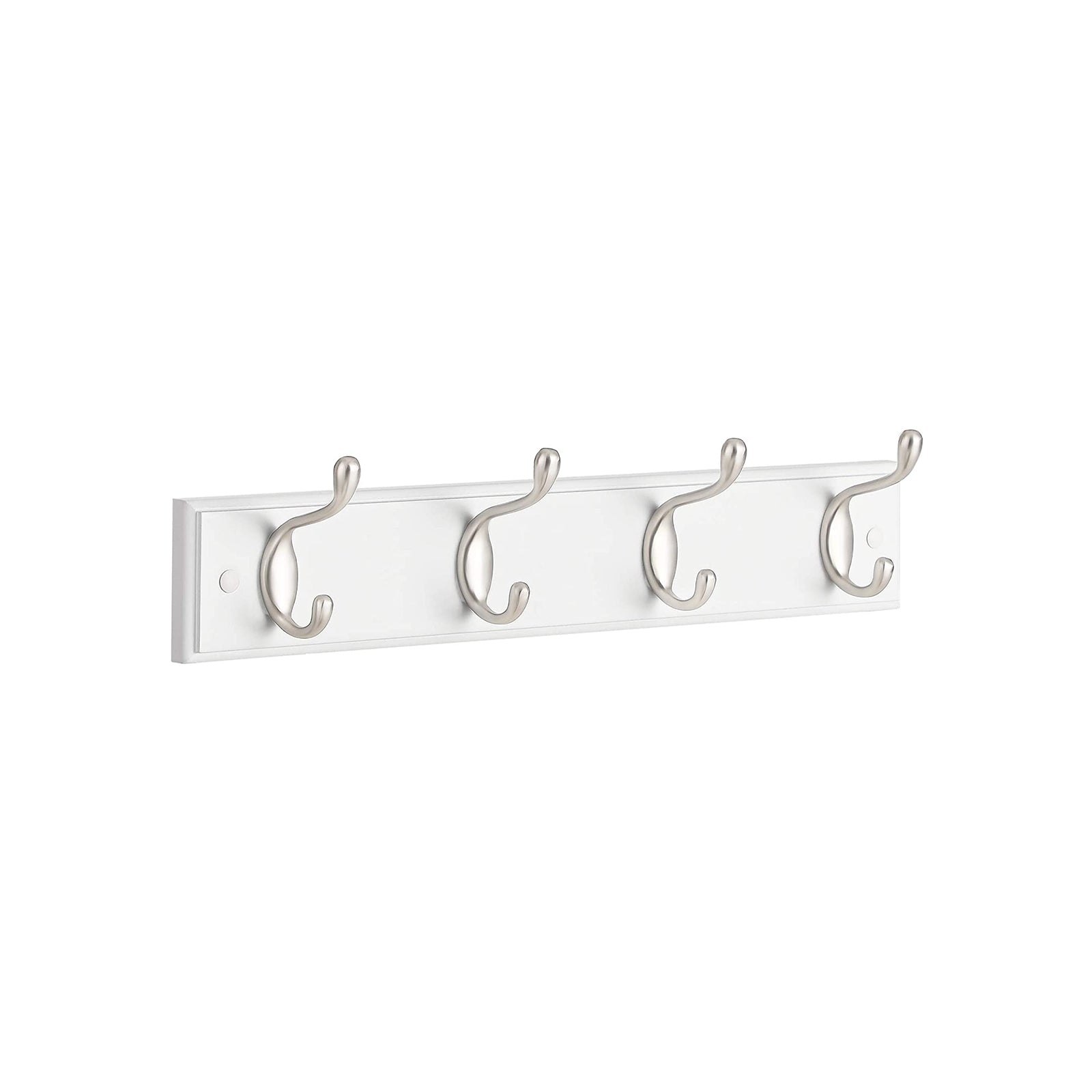 Wall-Mounted Coat Rack - 4 Hooks - Wood - White and Silver