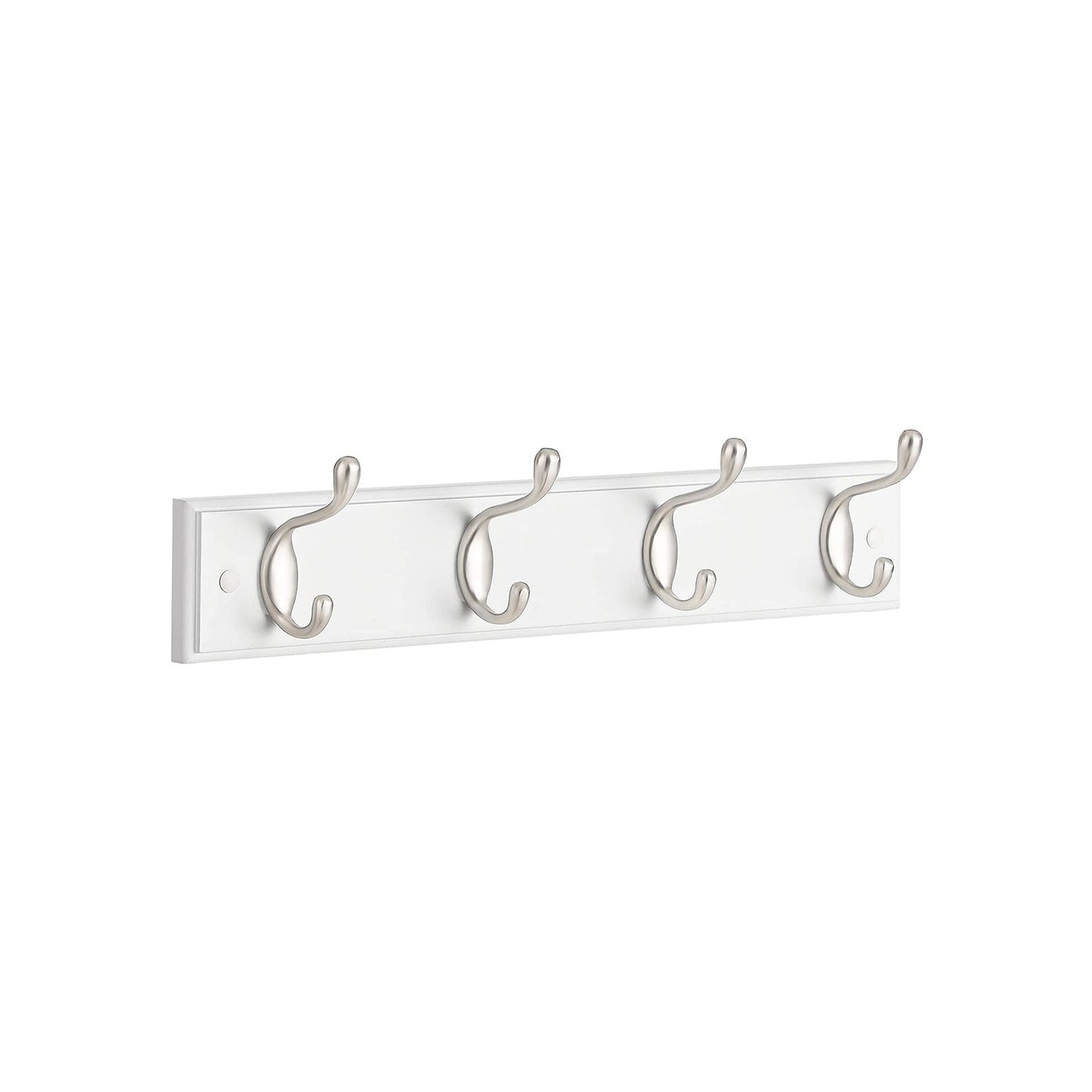 Wall-Mounted Coat Rack - 4 Hooks - Wood - White and Silver