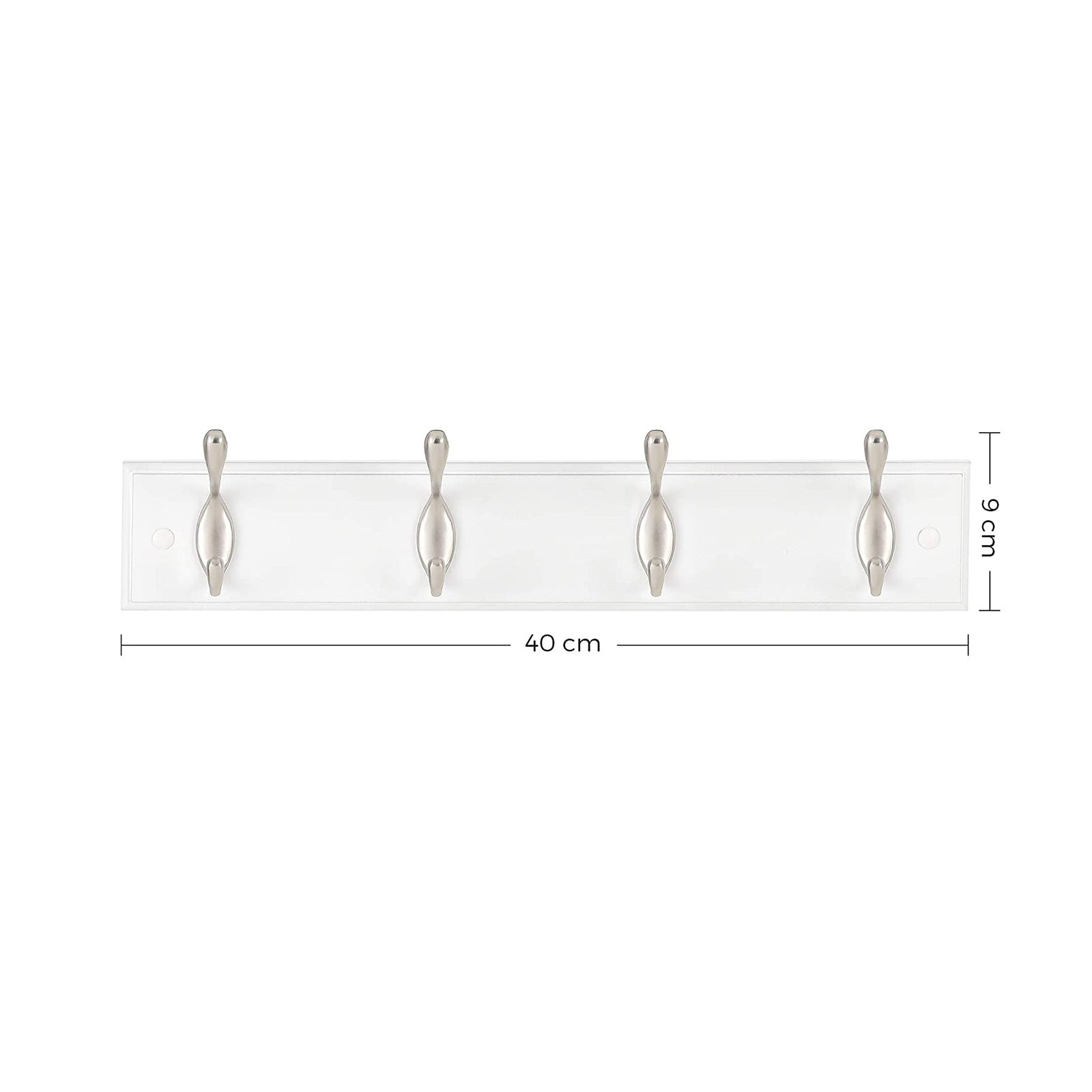 Wall-Mounted Coat Rack - 4 Hooks - Wood - White and Silver