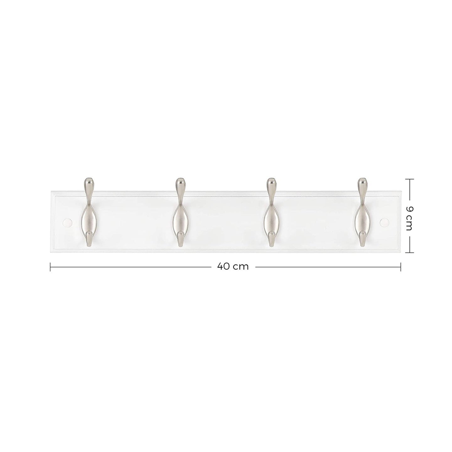 Wall-Mounted Coat Rack - 4 Hooks - Wood - White and Silver