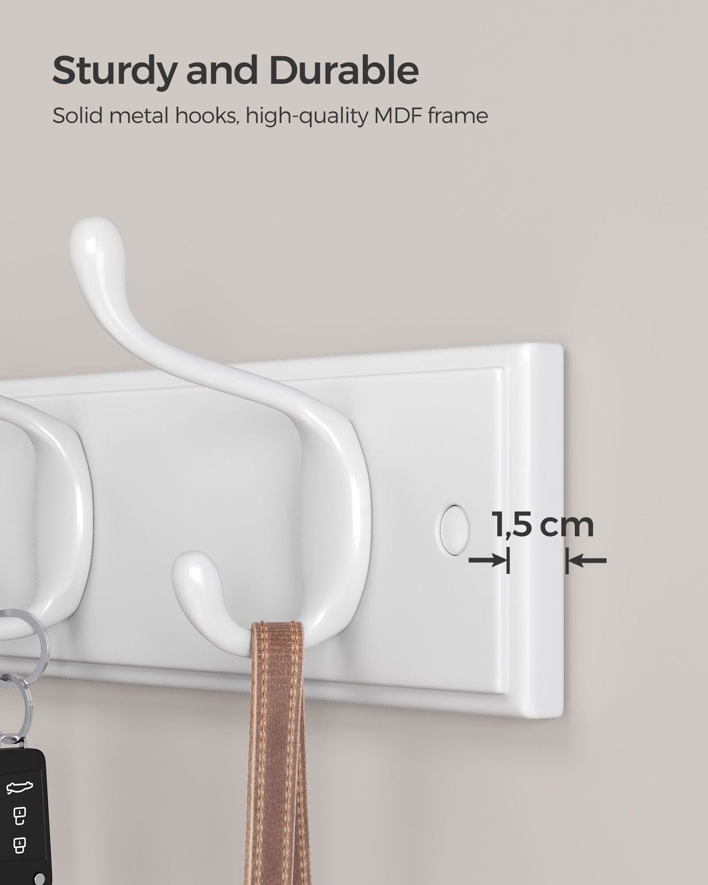 Set of 2 Wall-Mounted Coat Racks - 4 Hooks Each - Metal - Cloud White