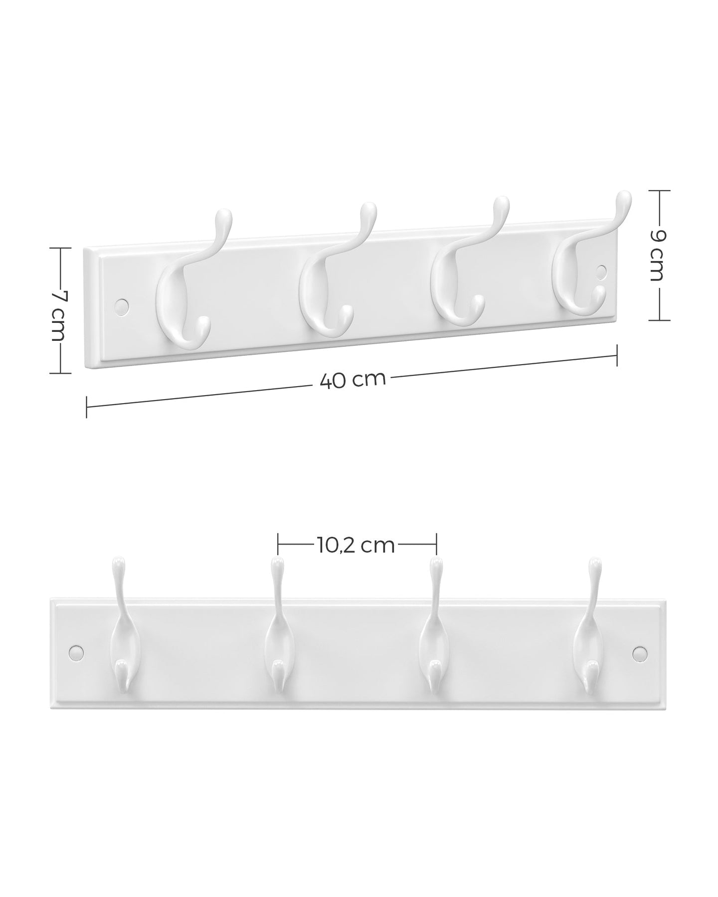 Set of 2 Wall-Mounted Coat Racks - 4 Hooks Each - Metal - Cloud White