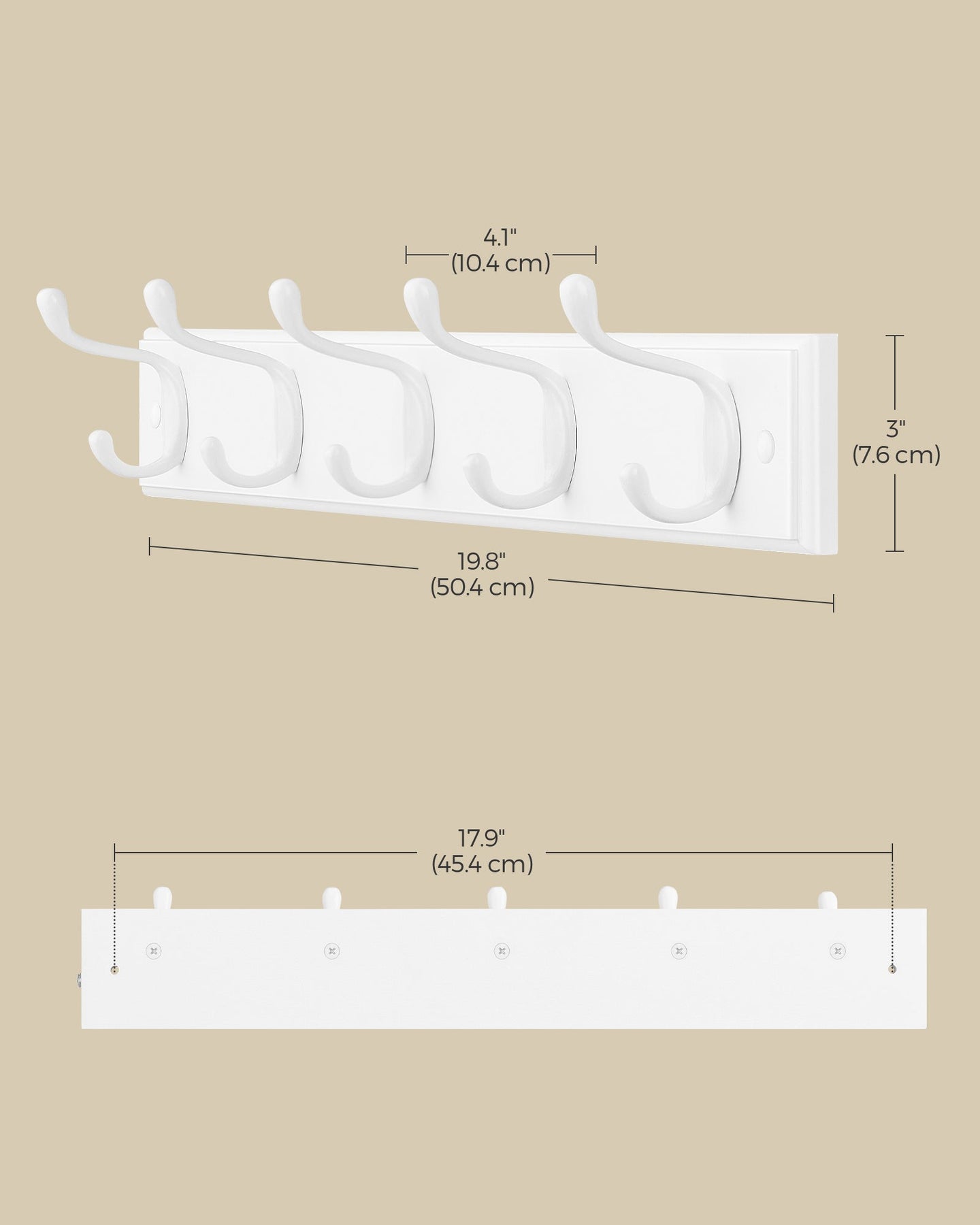 Wall-Mounted Coat Rack - 5 Dual Hooks - Wood - Cloud White