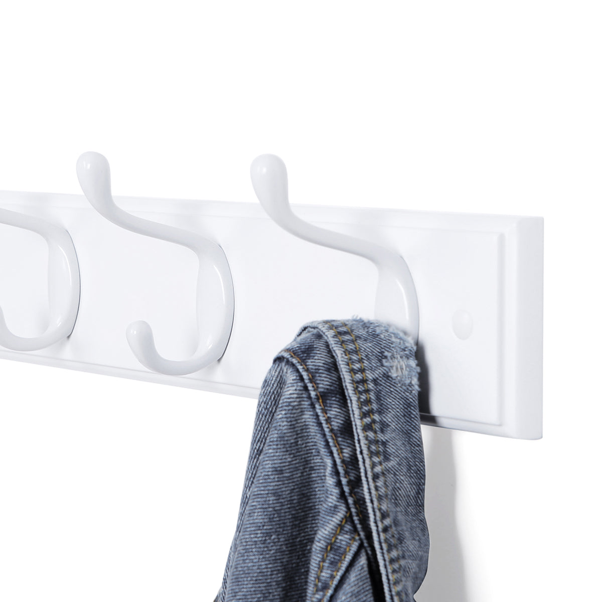 Wall-Mounted Coat Rack - 4 Metal Hooks - Wood - White