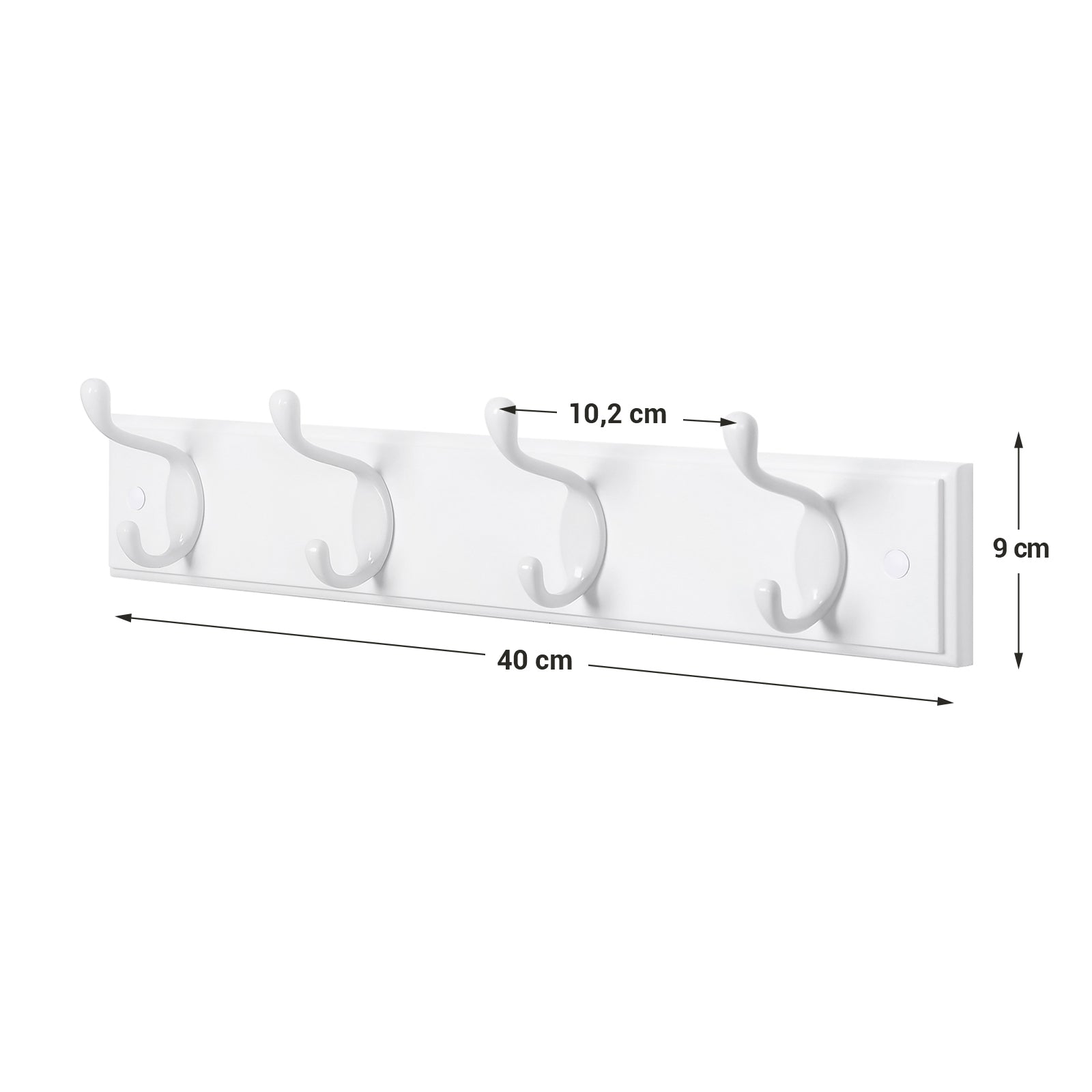 Wall-Mounted Coat Rack - 4 Metal Hooks - Wood - White