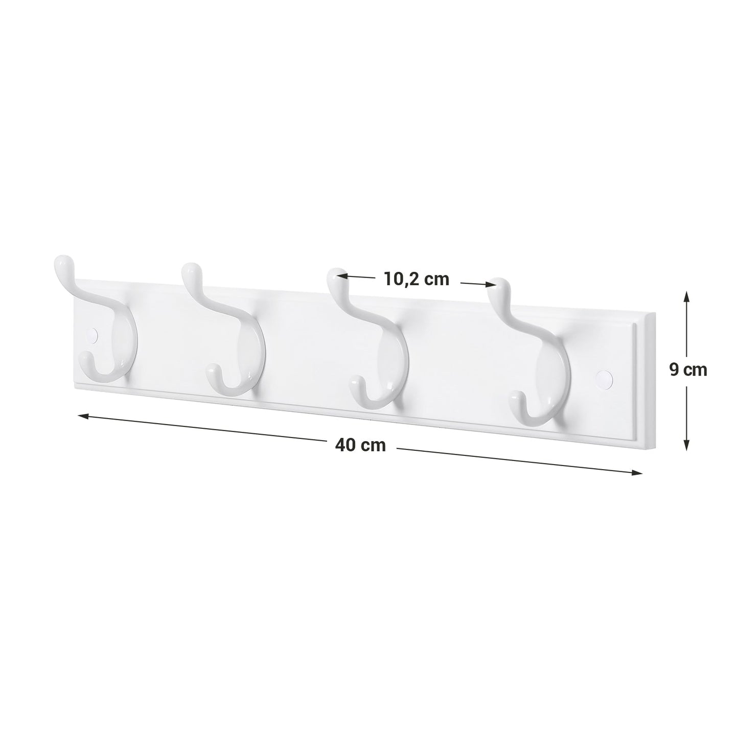 Wall-Mounted Coat Rack - 4 Metal Hooks - Wood - White