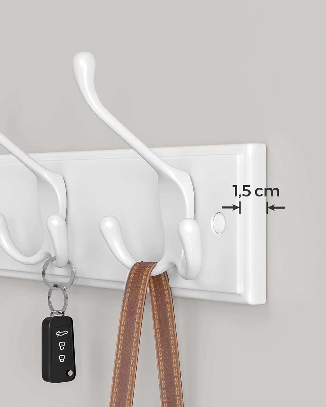Wall Mounted Coat Rack - Metal - White - 4 Tri-Hooks for Entryway and Bathroom