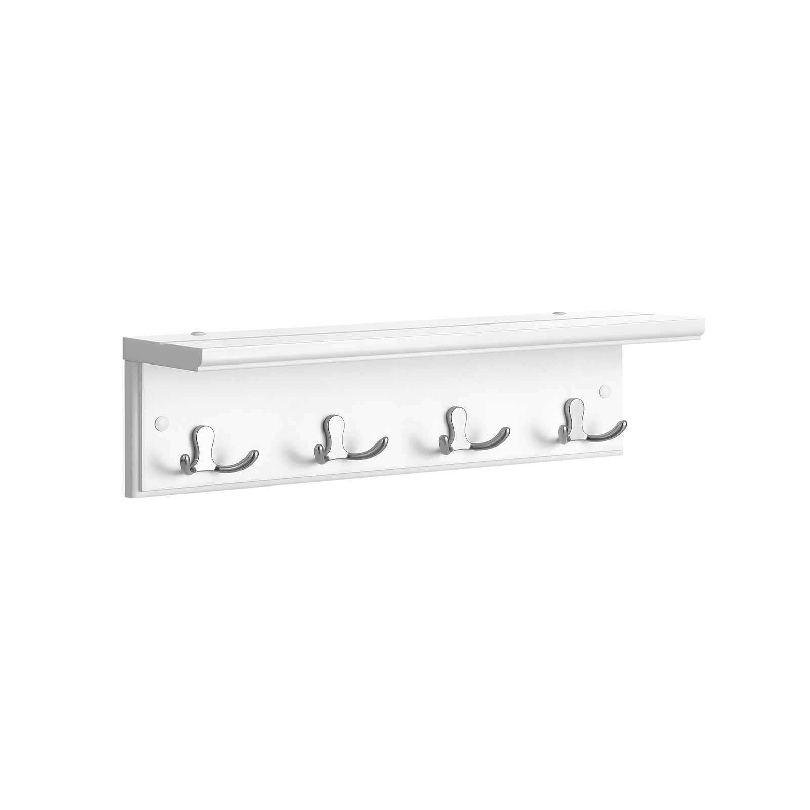 Wall-Mounted Coat Rack - Wooden - White - 4 Dual Hooks with Shelf