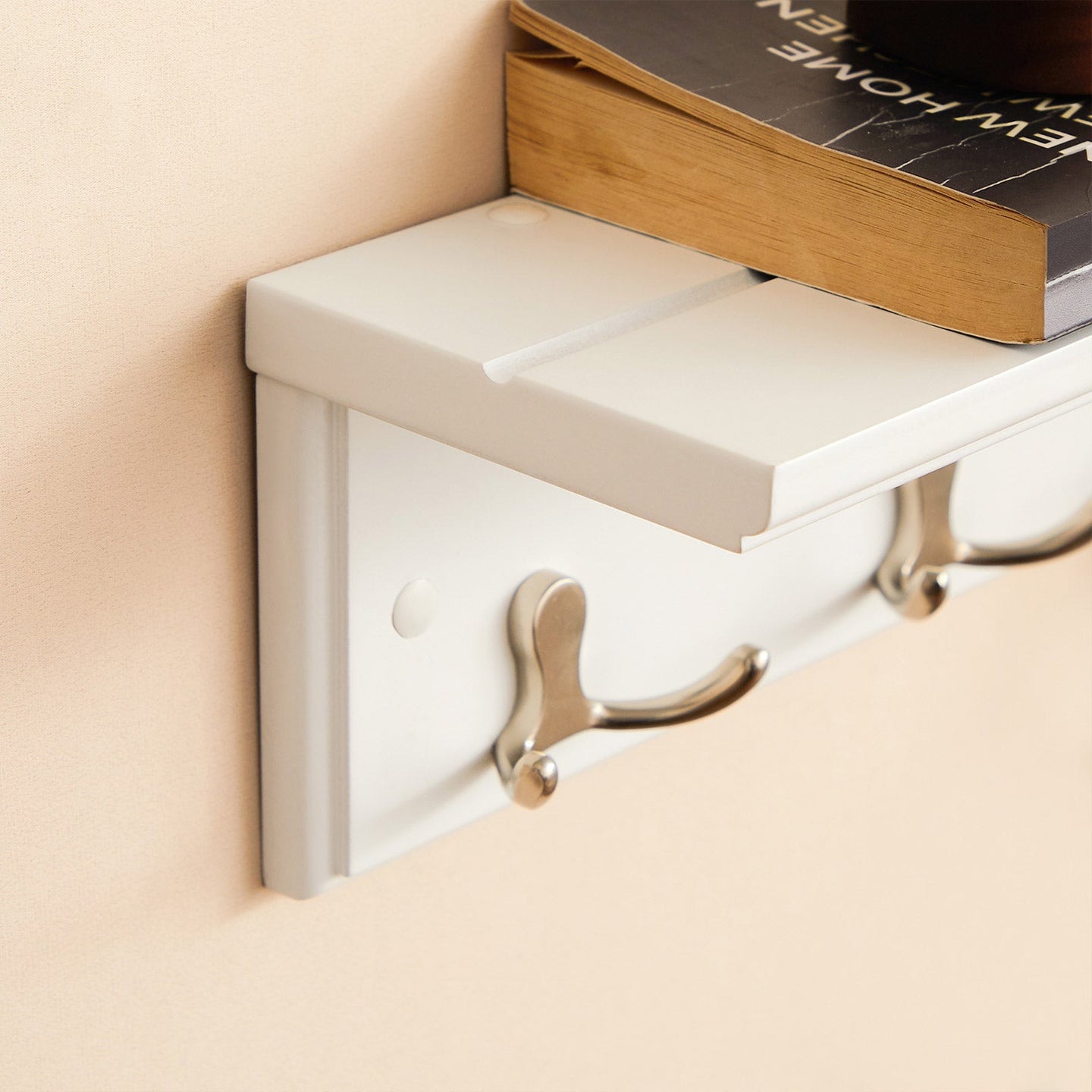 Wall-Mounted Coat Rack - Wooden - White - 4 Dual Hooks with Shelf