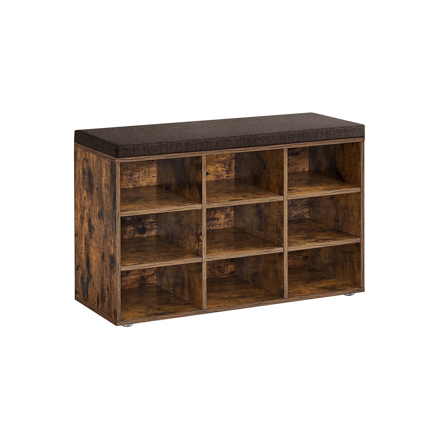 Storage Bench - Wood - Black - Padded Seat with 9 Adjustable Compartments
