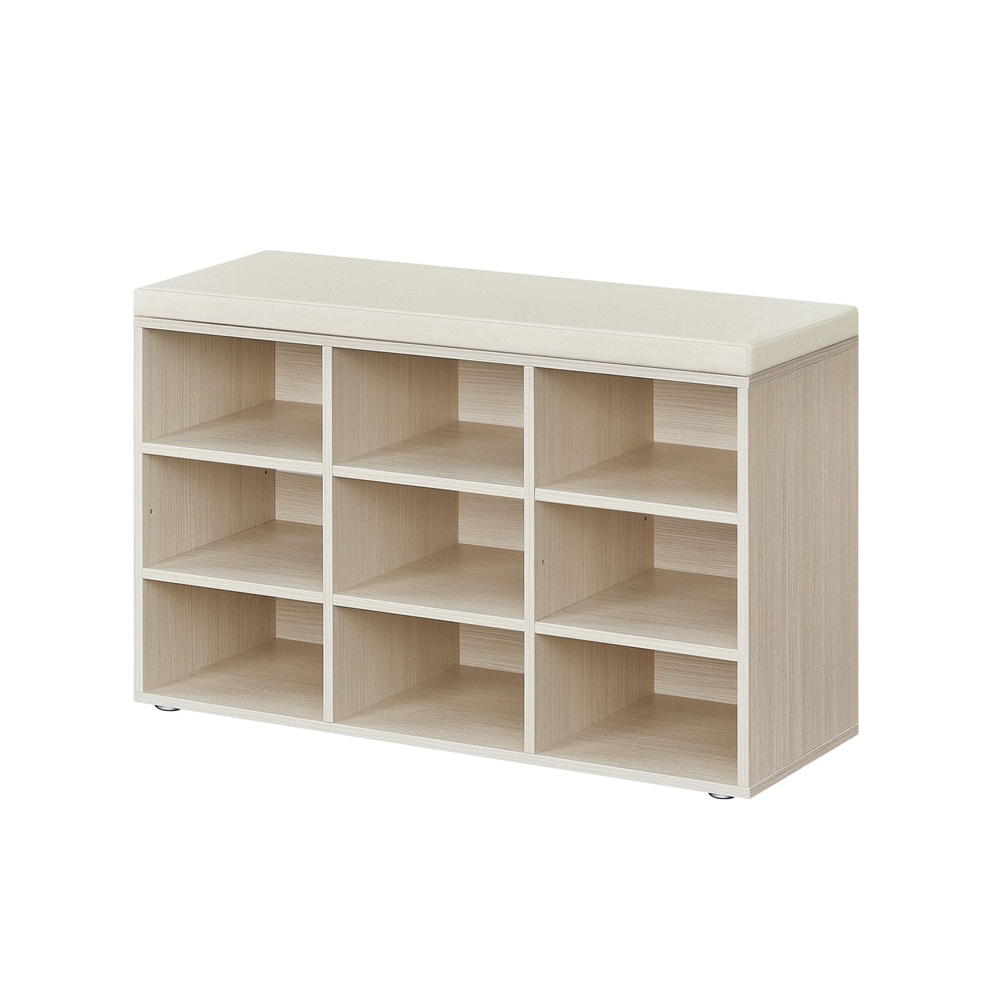 Shoe Bench - Wood - Natural Beige - Padded Seat with 9 Adjustable Compartments