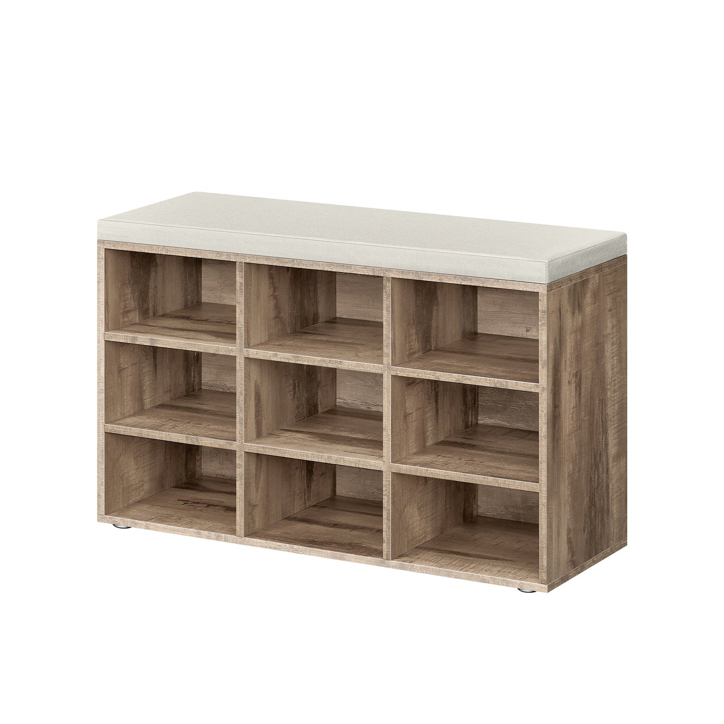 Shoe Bench - Wood - Camel Brown - Padded Seat with 9 Adjustable Compartments