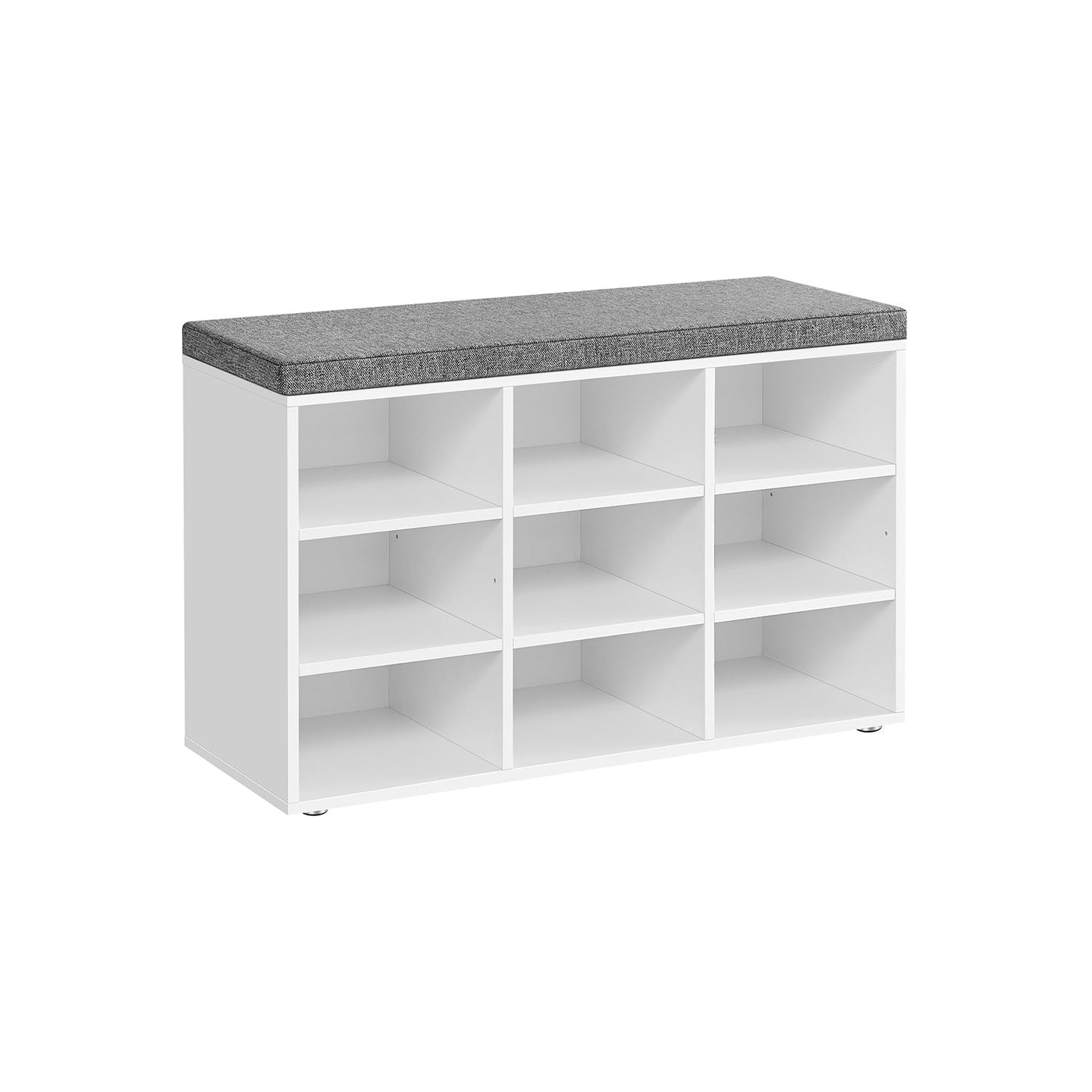 Storage Bench - Wood - White - Padded Seat with Adjustable Shelves and 9 Compartment Storage