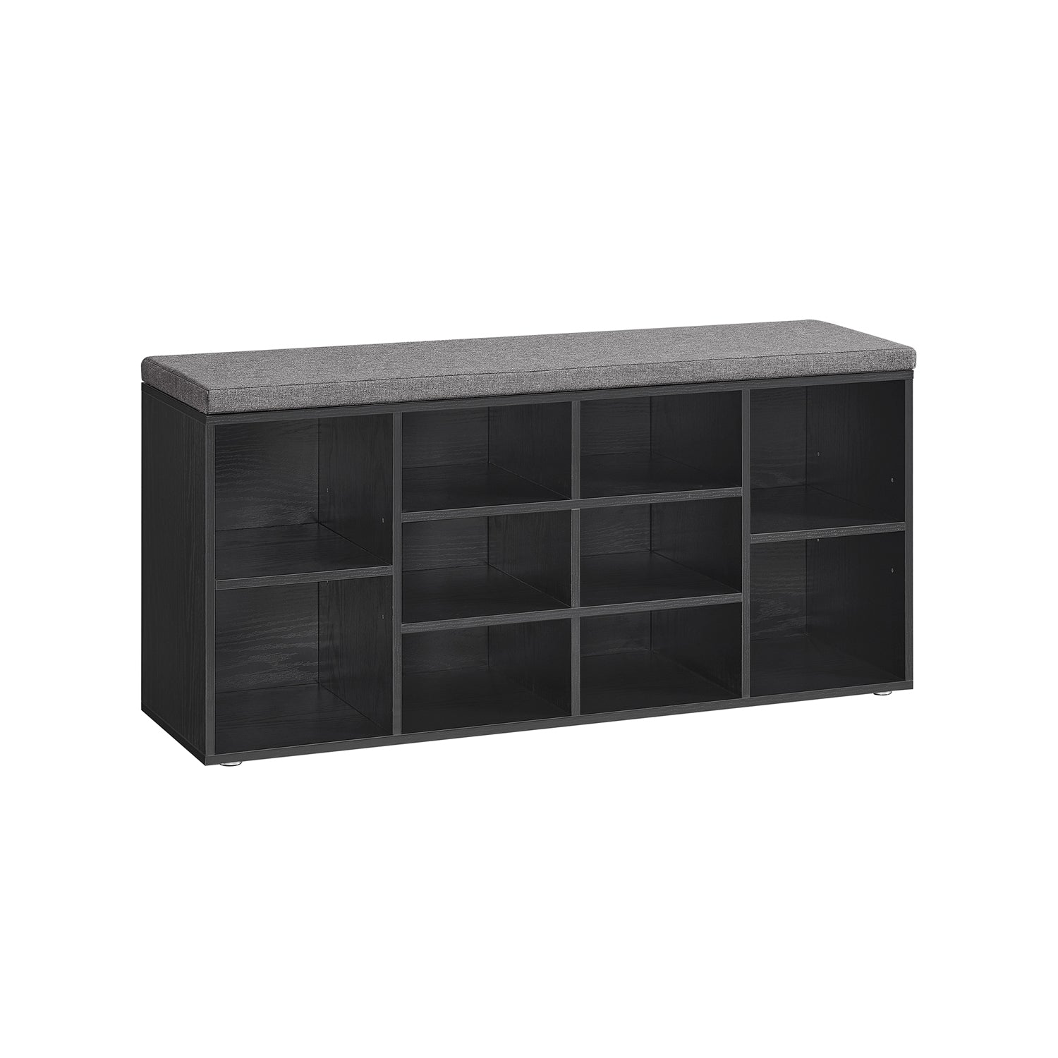 Shoe Bench - Wood - Ebony Black - Padded Seat with 9 Compartment Storage
