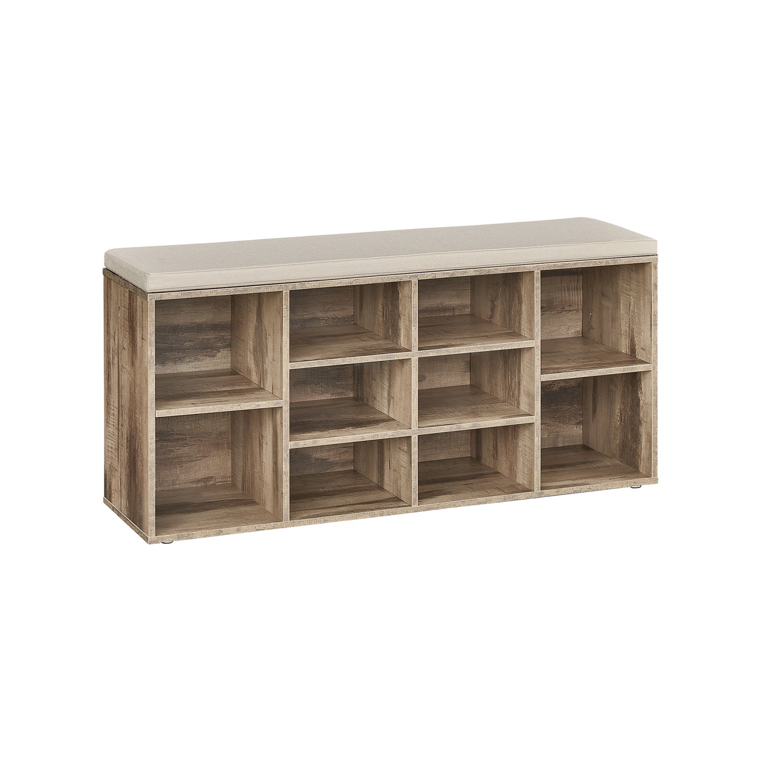 Shoe Bench - Wood - Camel Brown - Padded Seat with 9 Adjustable Compartments