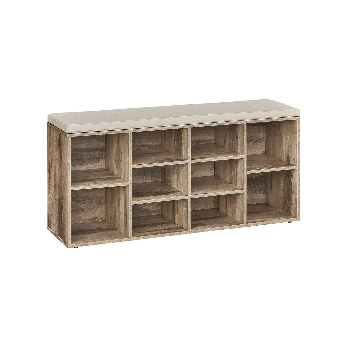 Shoe Bench - Wood - Ebony Black - Padded Seat with 9 Compartment Storage