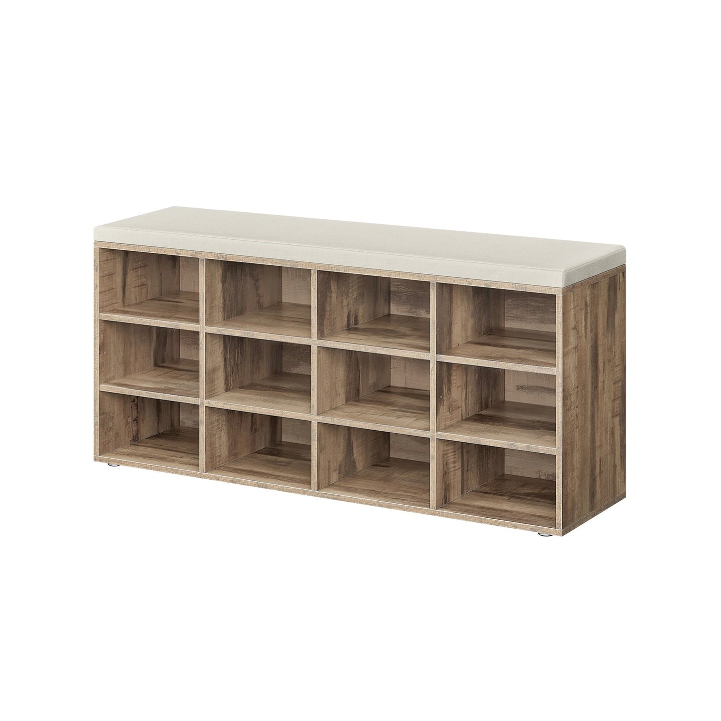 Shoe Bench - Wood - Camel Brown - Padded Seat with Adjustable Compartments