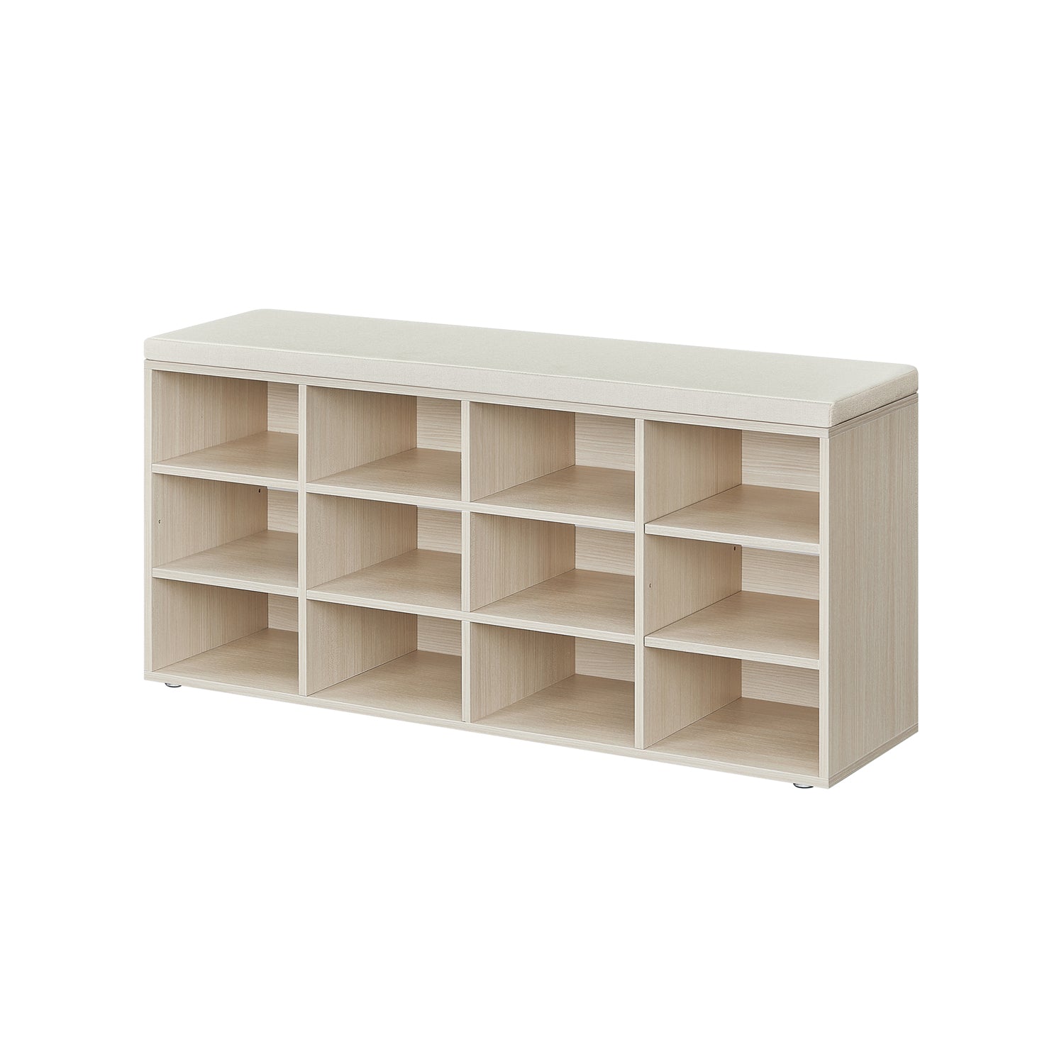 Storage Bench - Wood - Natural Beige - Padded Seat with 12 Compartments