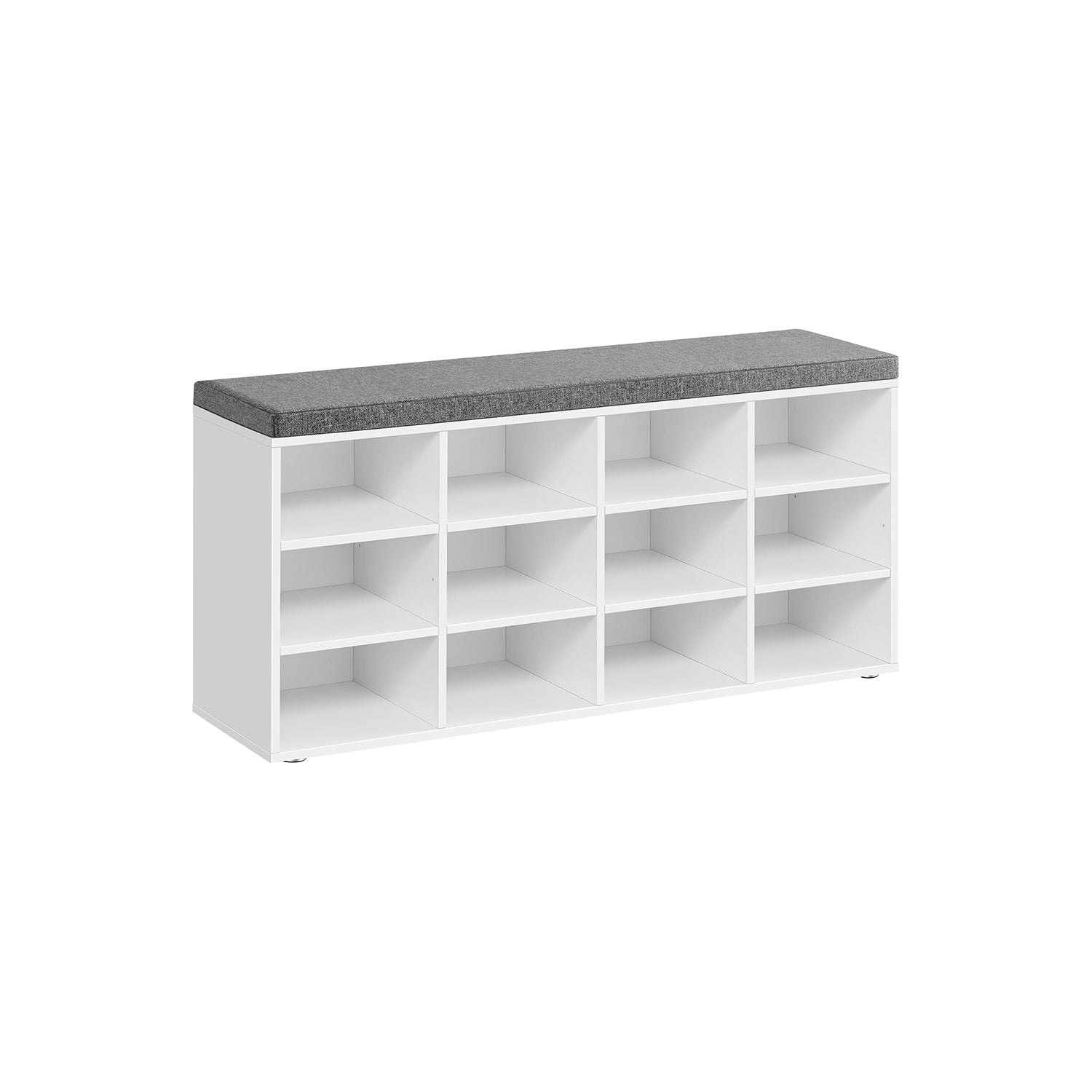 Shoe Bench - Wood - Classic White - Padded Seat with 12 Adjustable Compartments