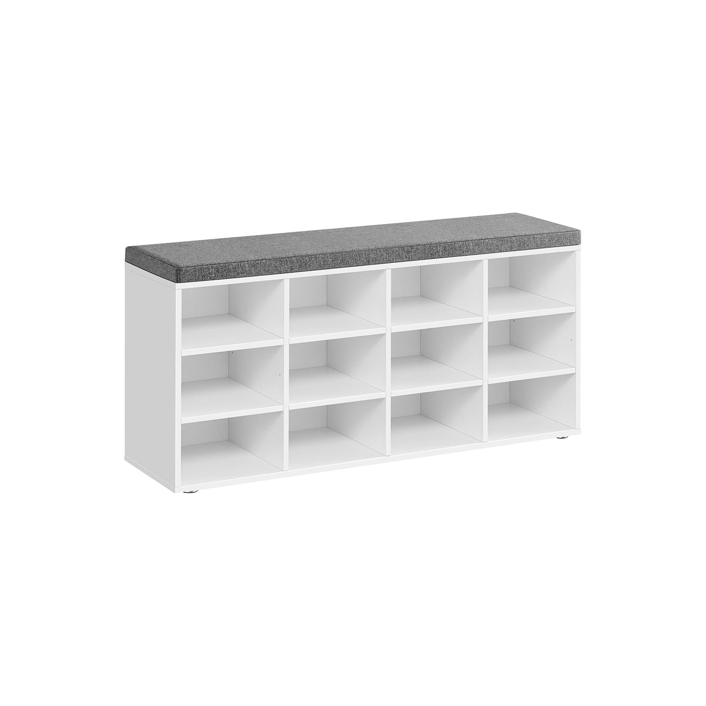 Shoe Bench - Wood - Classic White - Padded Seat with 12 Adjustable Compartments