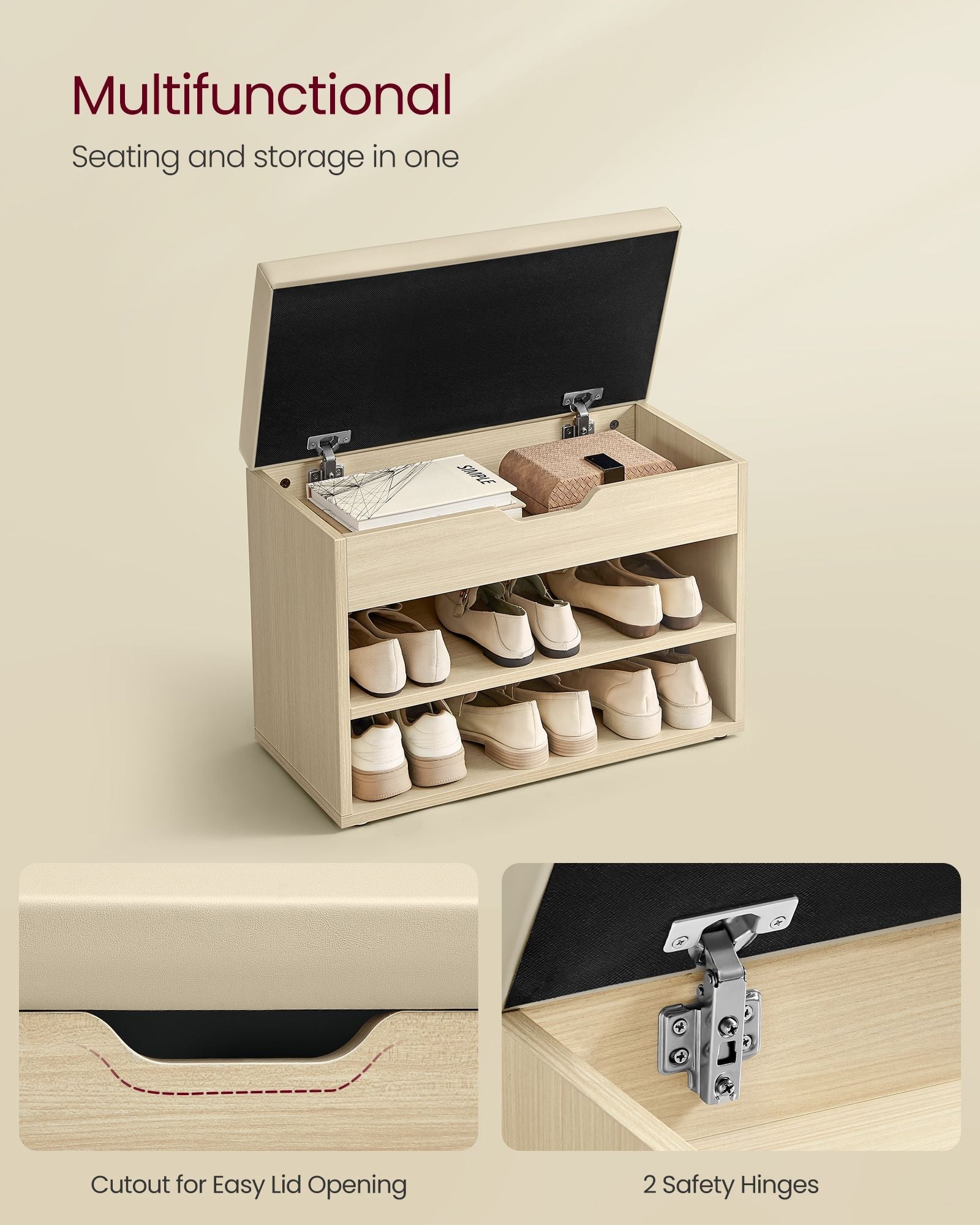 Shoe Bench - Fabric - Natural Beige - Padded Seat
