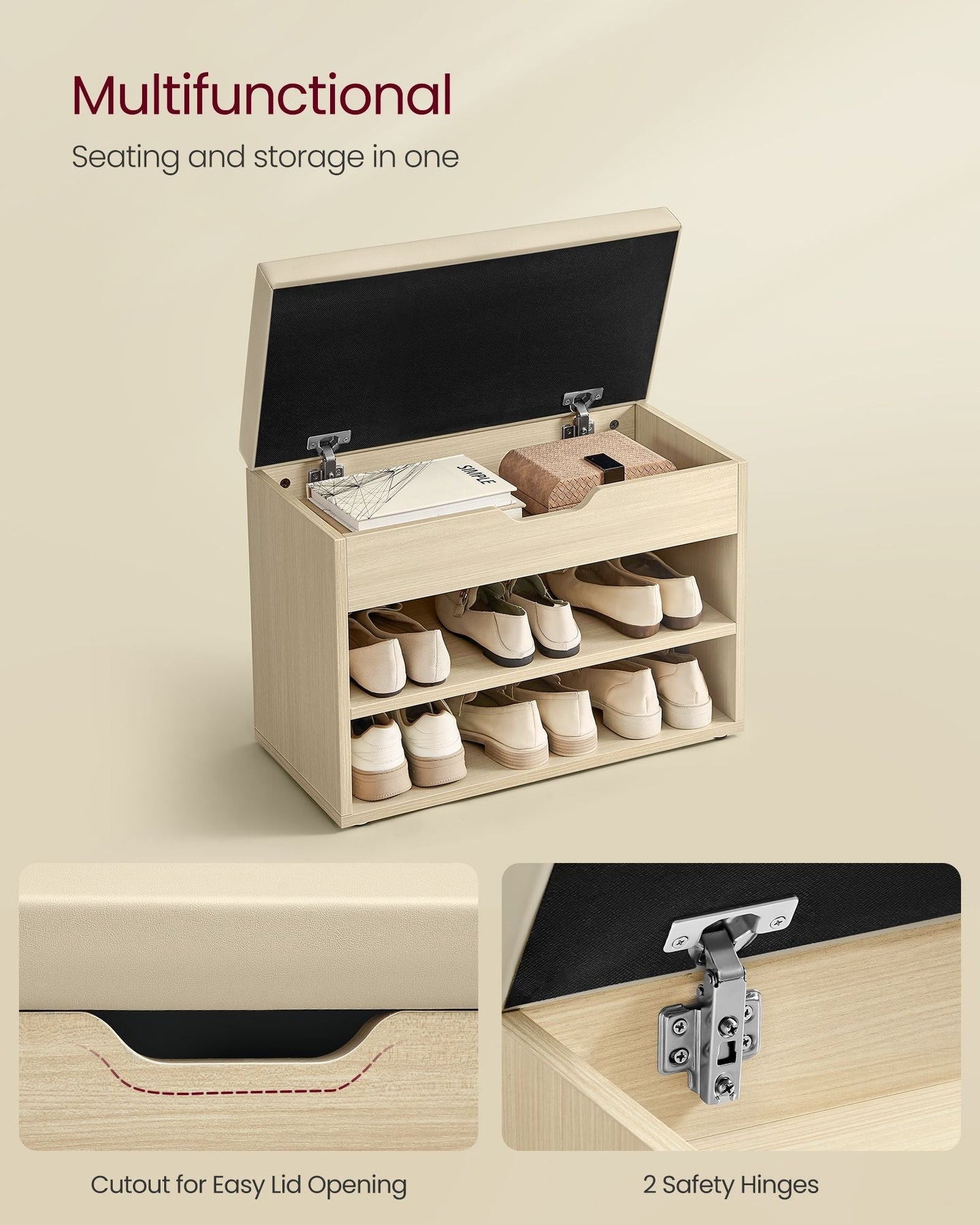 Shoe Bench - Fabric - Natural Beige - Padded Seat