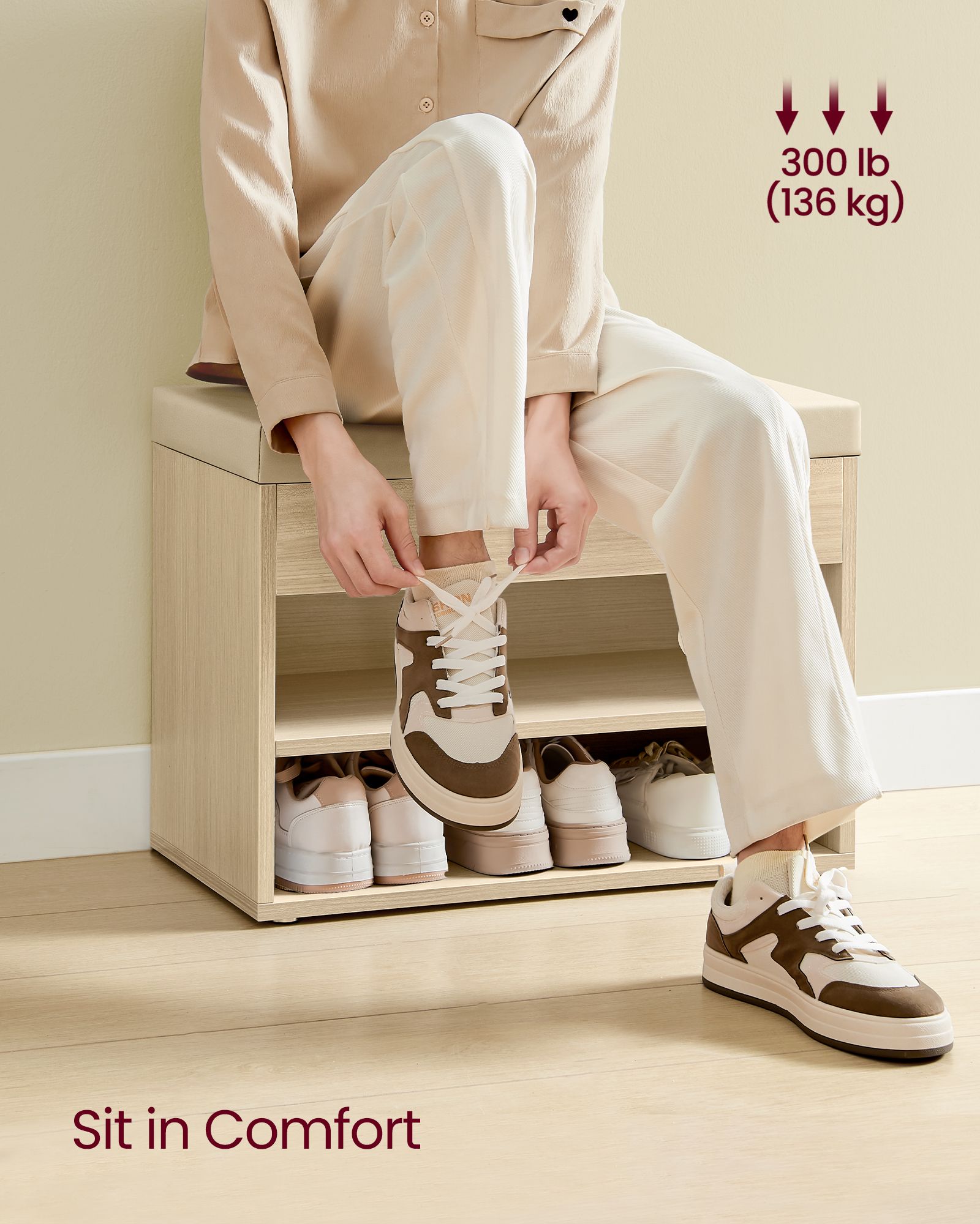 Shoe Bench - Fabric - Natural Beige - Padded Seat