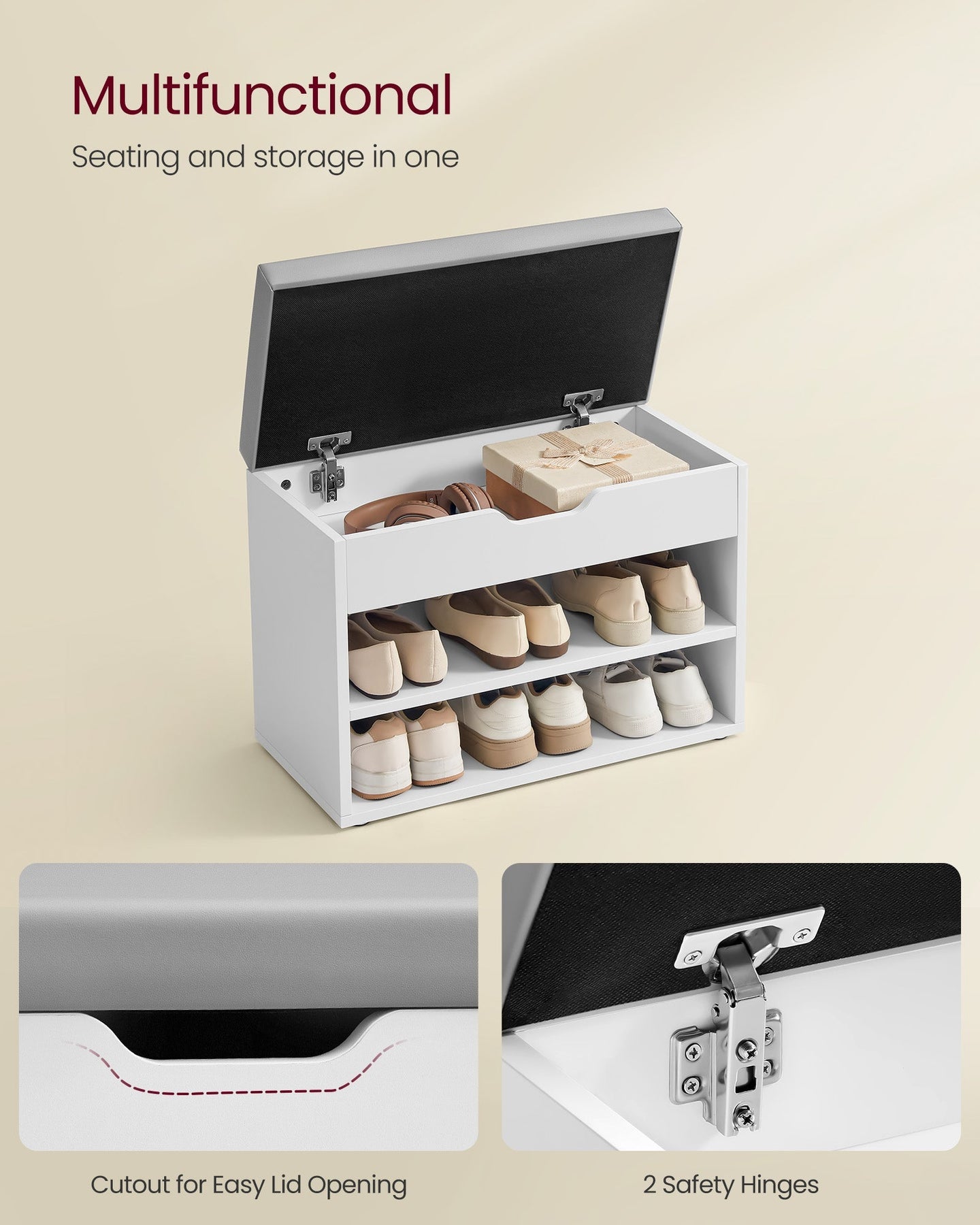 Shoe Bench - Wood - Cloud White - Padded Seat