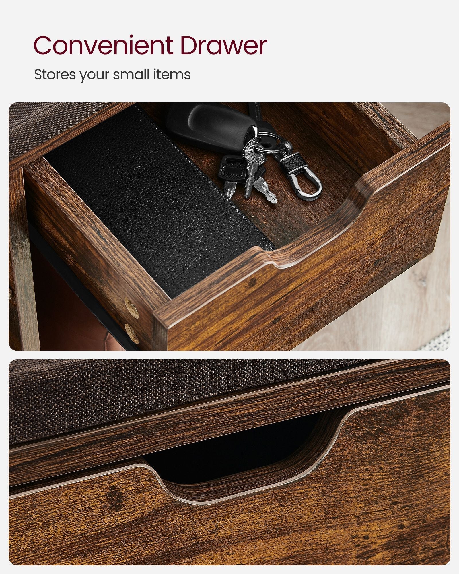 Shoe Storage Bench - Wood - White - Padded Seat with Drawer and Open Compartments