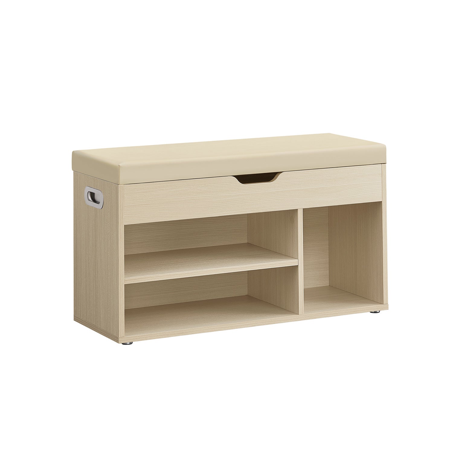 Shoe Bench - Wood - Natural Beige - Cushioned Seat with 3 Compartments