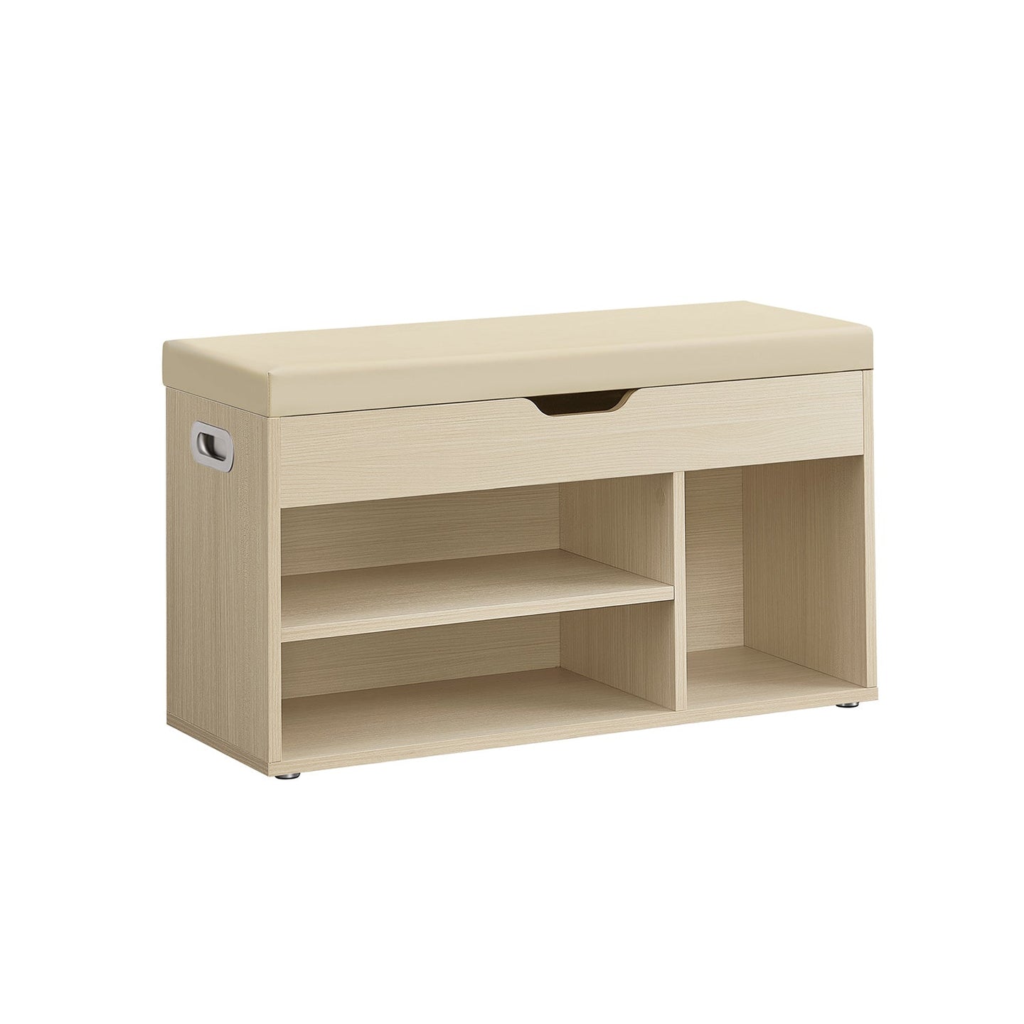 Shoe Bench - Wood - Natural Beige - Cushioned Seat with 3 Compartments