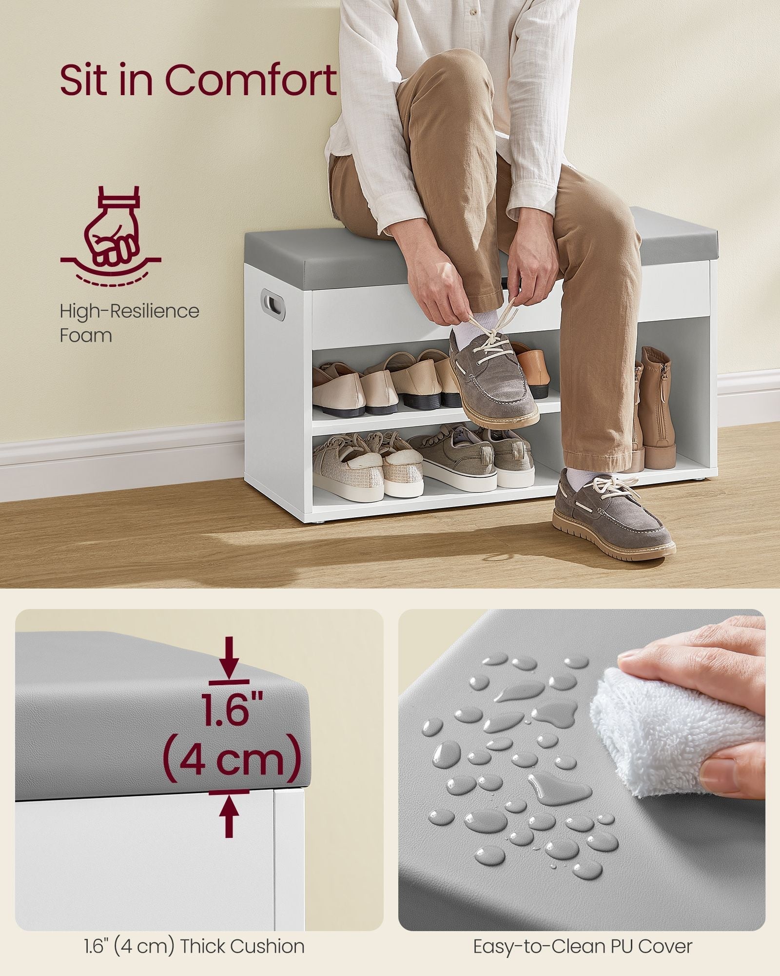 Shoe Bench - Cloud White - Wooden