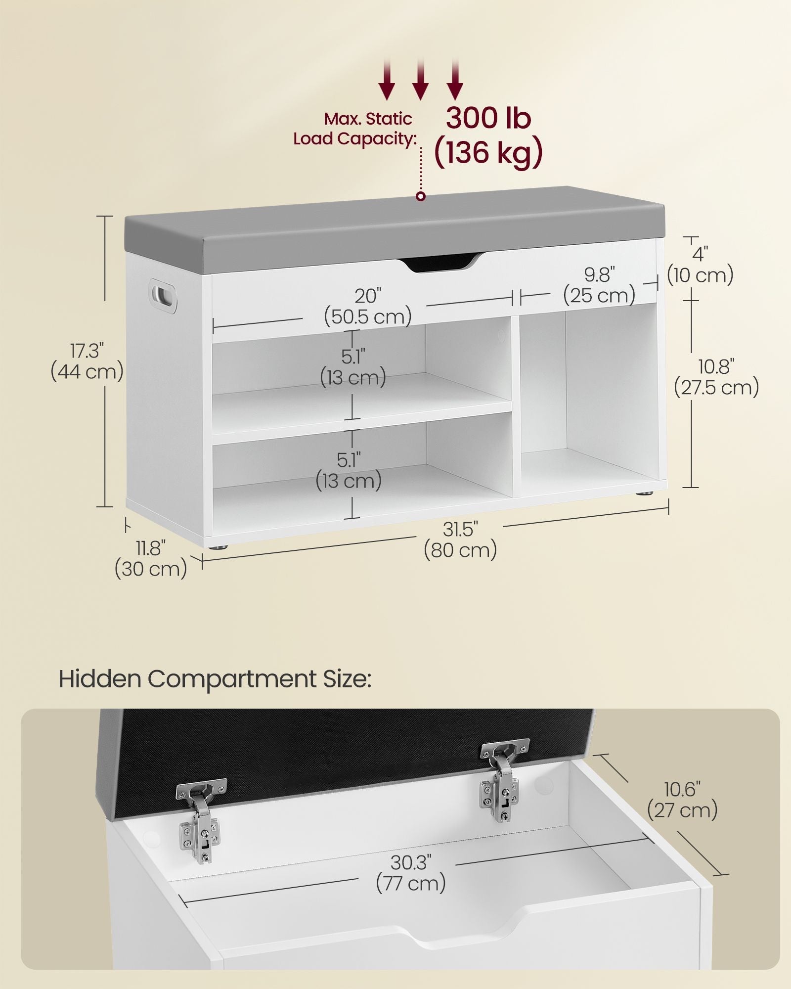 Shoe Bench - Cloud White - Wooden
