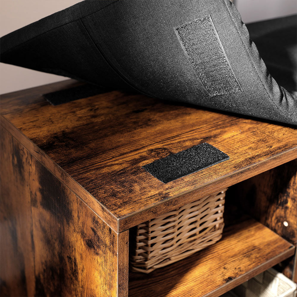 Shoe Rack - Wood - Vintage Brown - 9 Open Compartments with Cupboard and Padding
