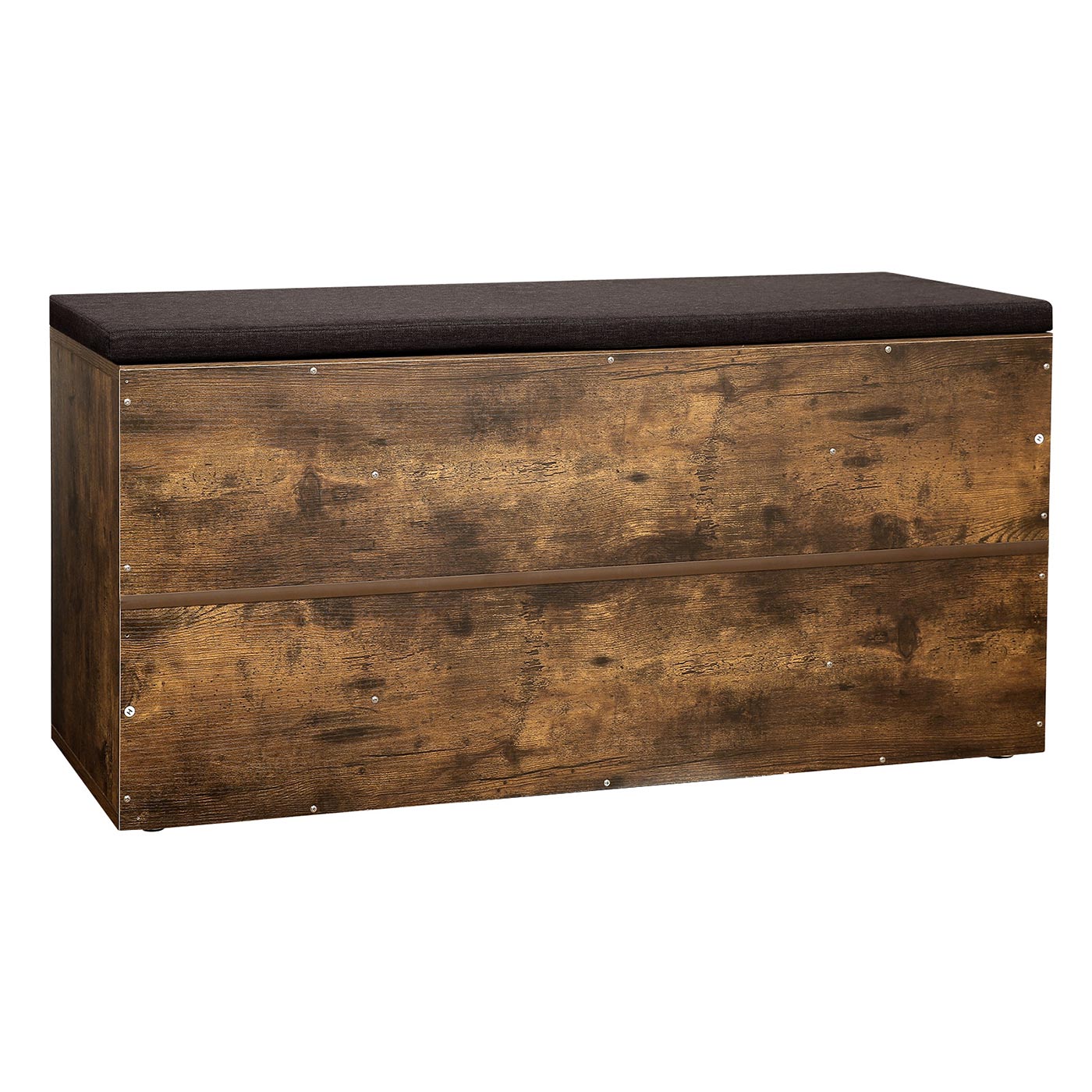 Shoe Bench - Wood - Rustic Brown - 10 Compartments with Cushion