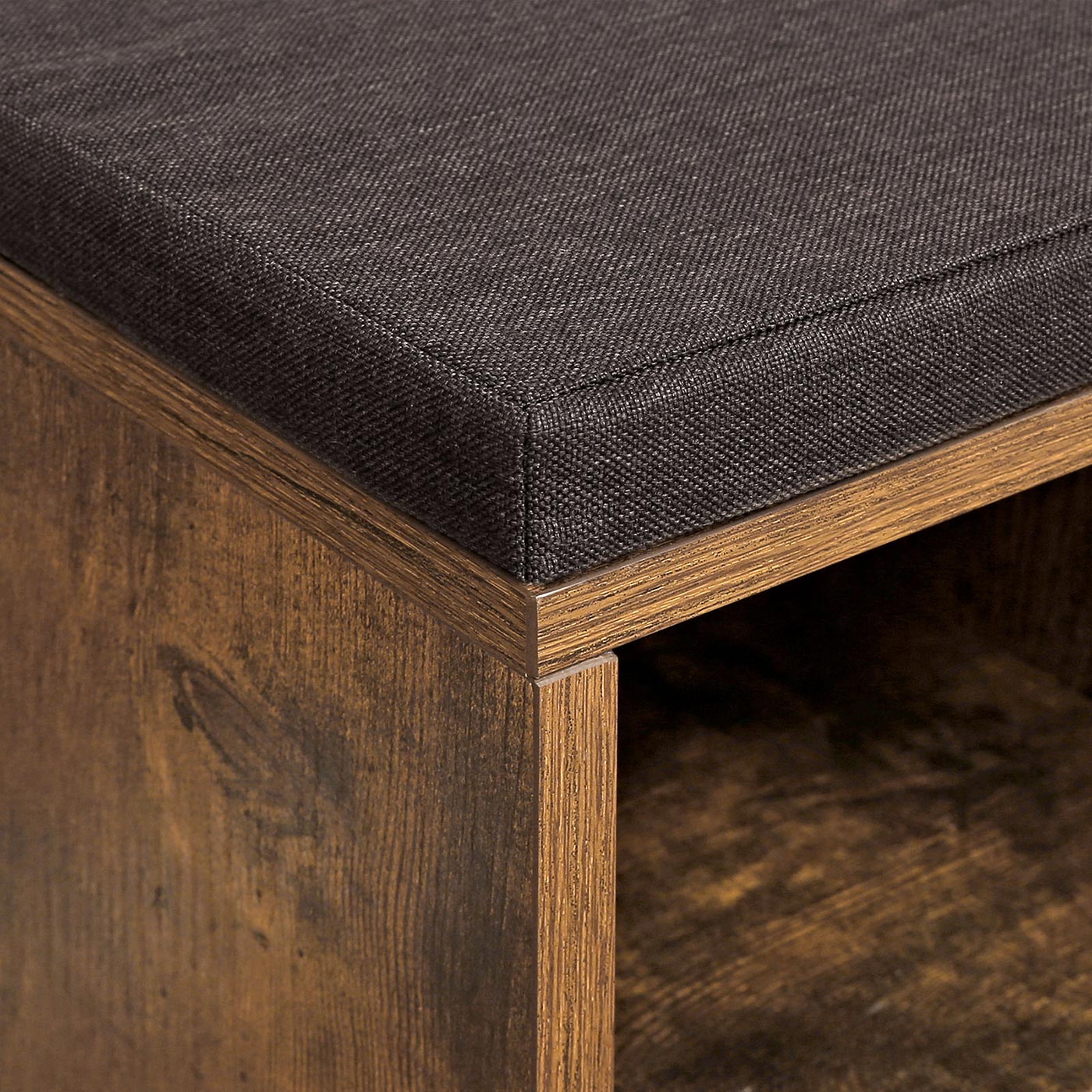 Shoe Bench - Wood - Rustic Brown - 10 Compartments with Cushion