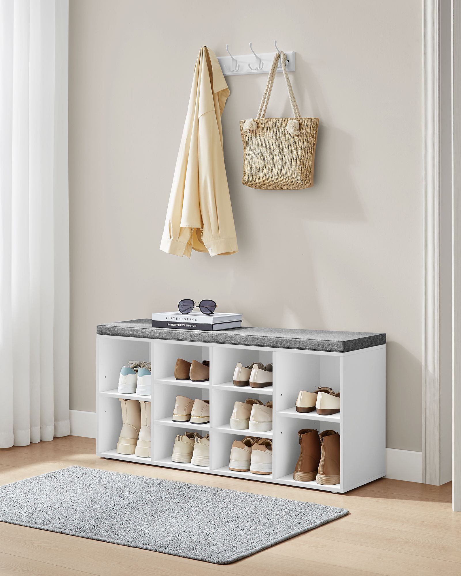 Shoe Bench Storage Cabinet - chipboard - White