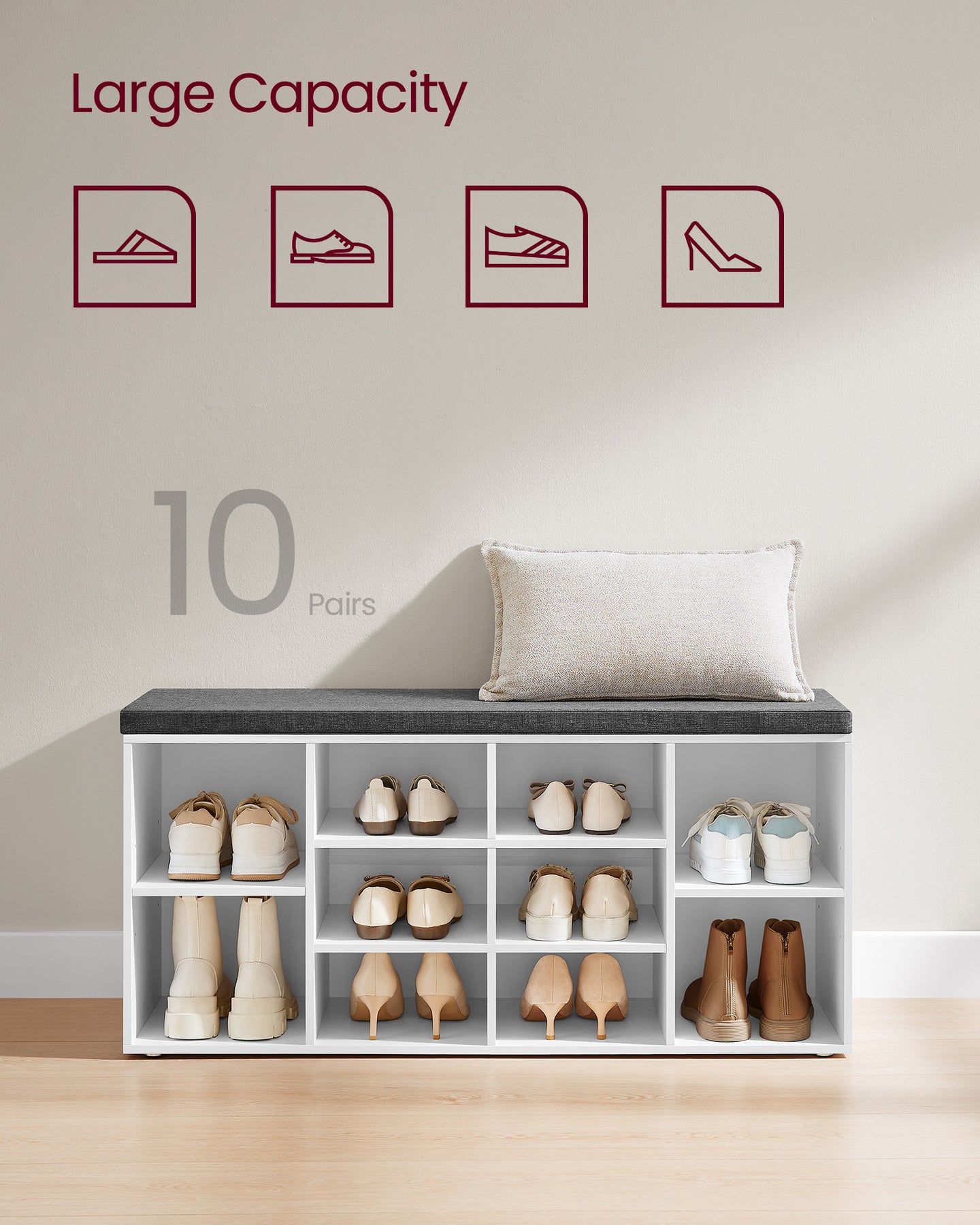 Shoe Bench Storage Cabinet - chipboard - White