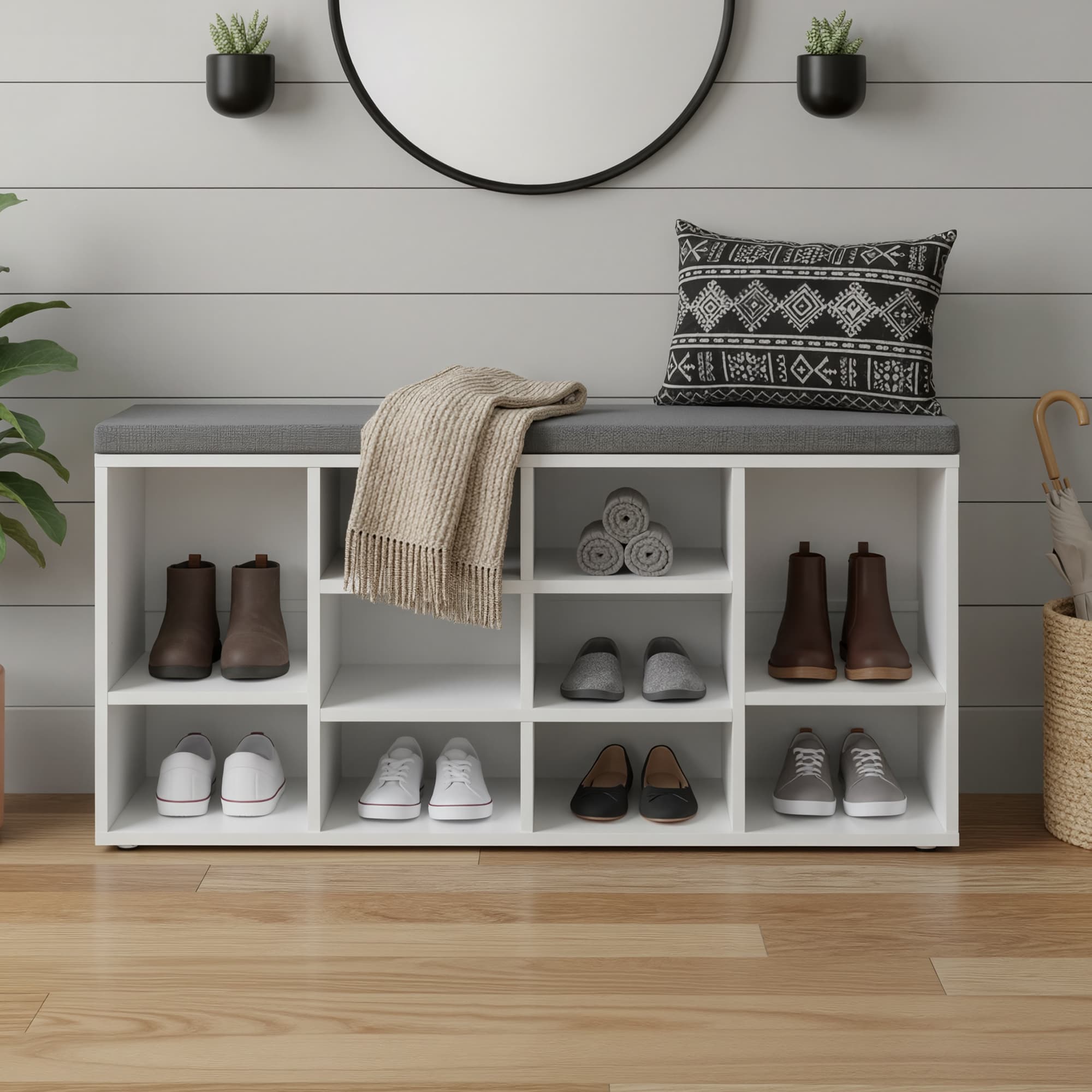 Entryway Storage Bench - White - Wooden