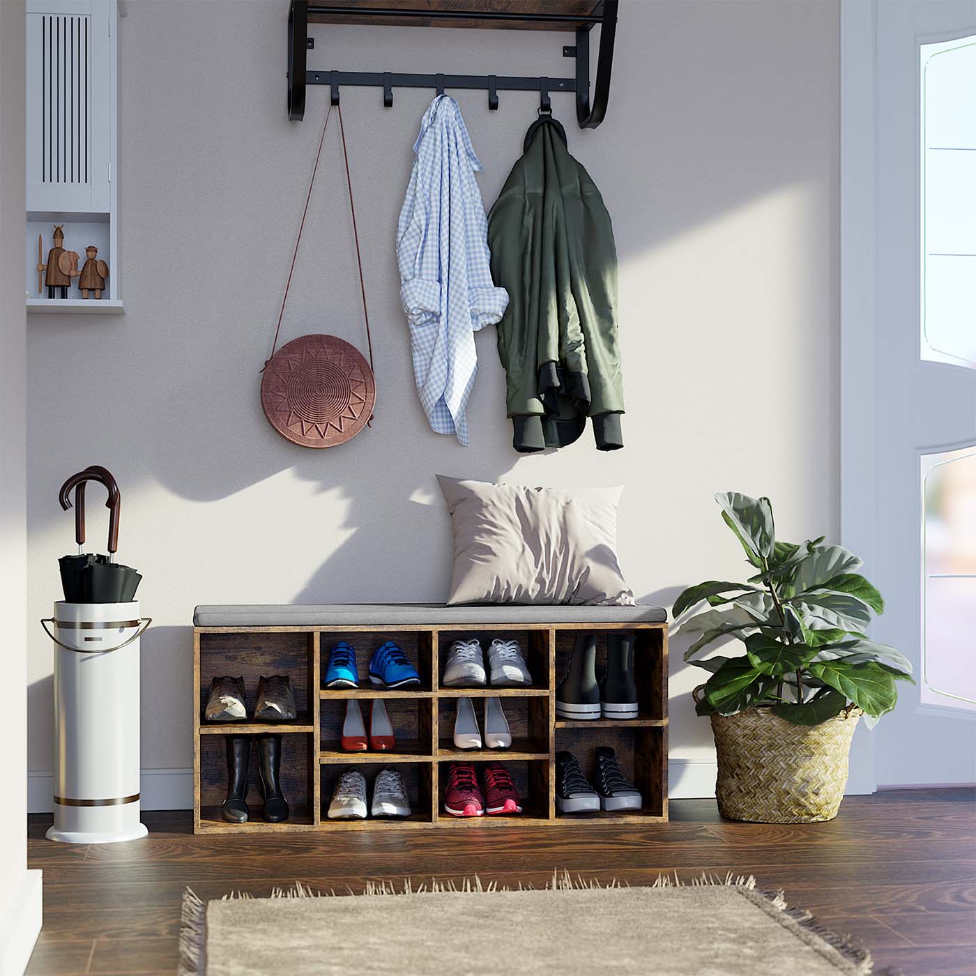 Shoe Bench - Rustic Brown and Grey - Wooden