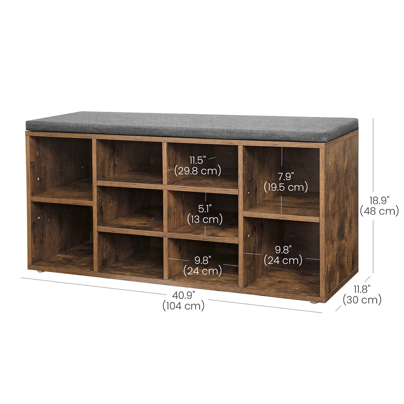 Shoe Bench - Rustic Brown and Grey - Wooden
